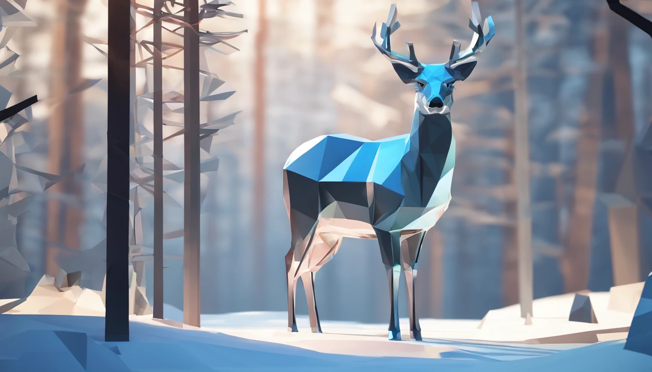 silver deer  in the winter forest, cool colors,
