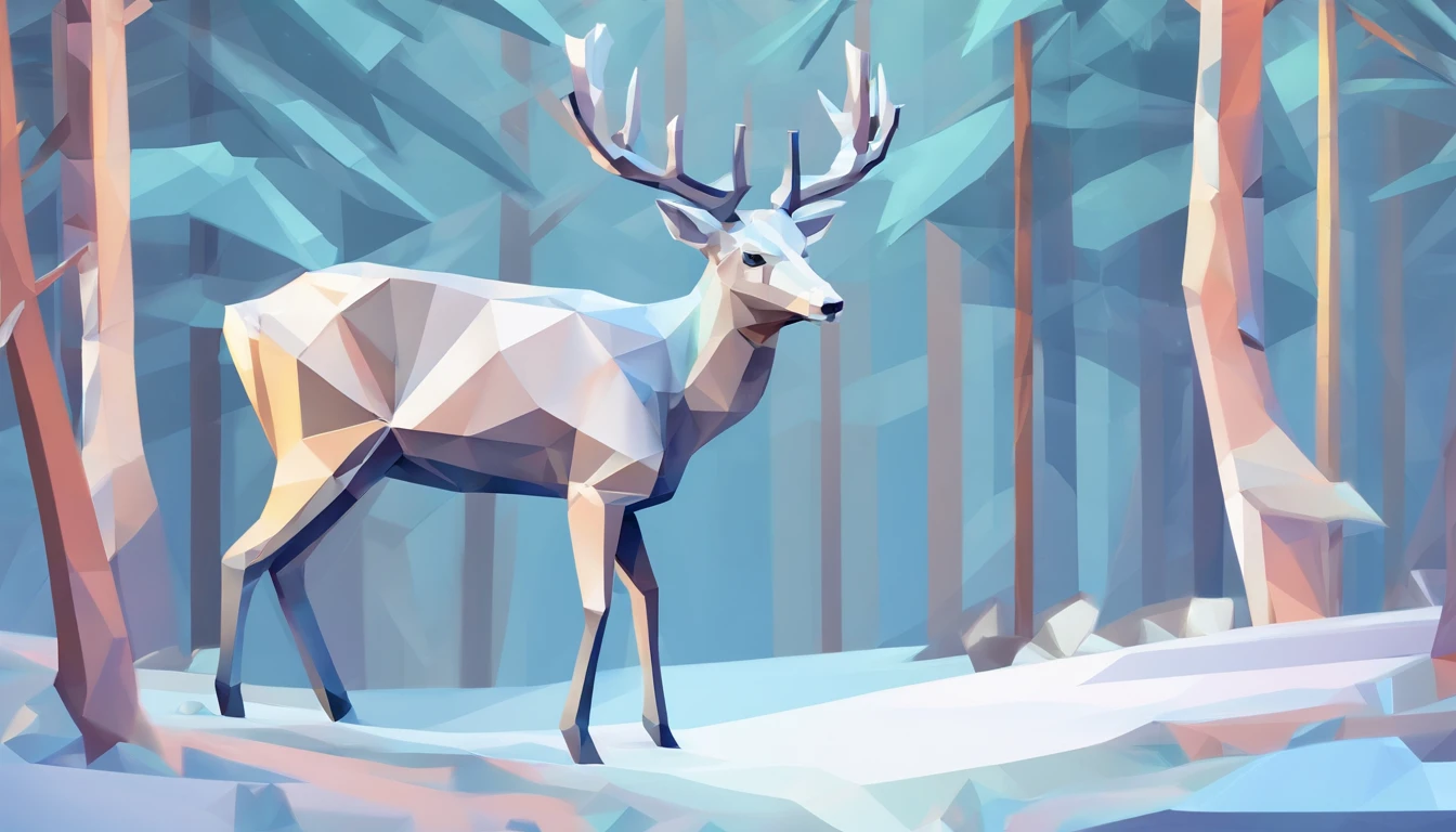 silver deer in the winter forest, cool colors,