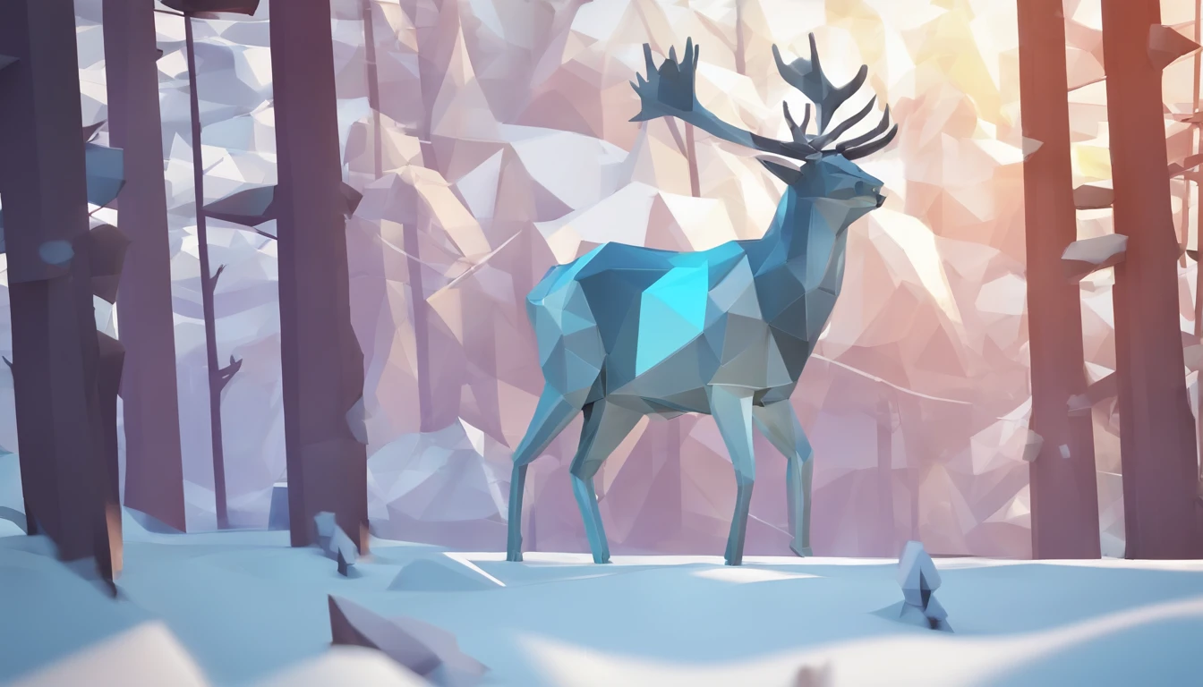 silver deer in the winter forest, cool colors, walking to me