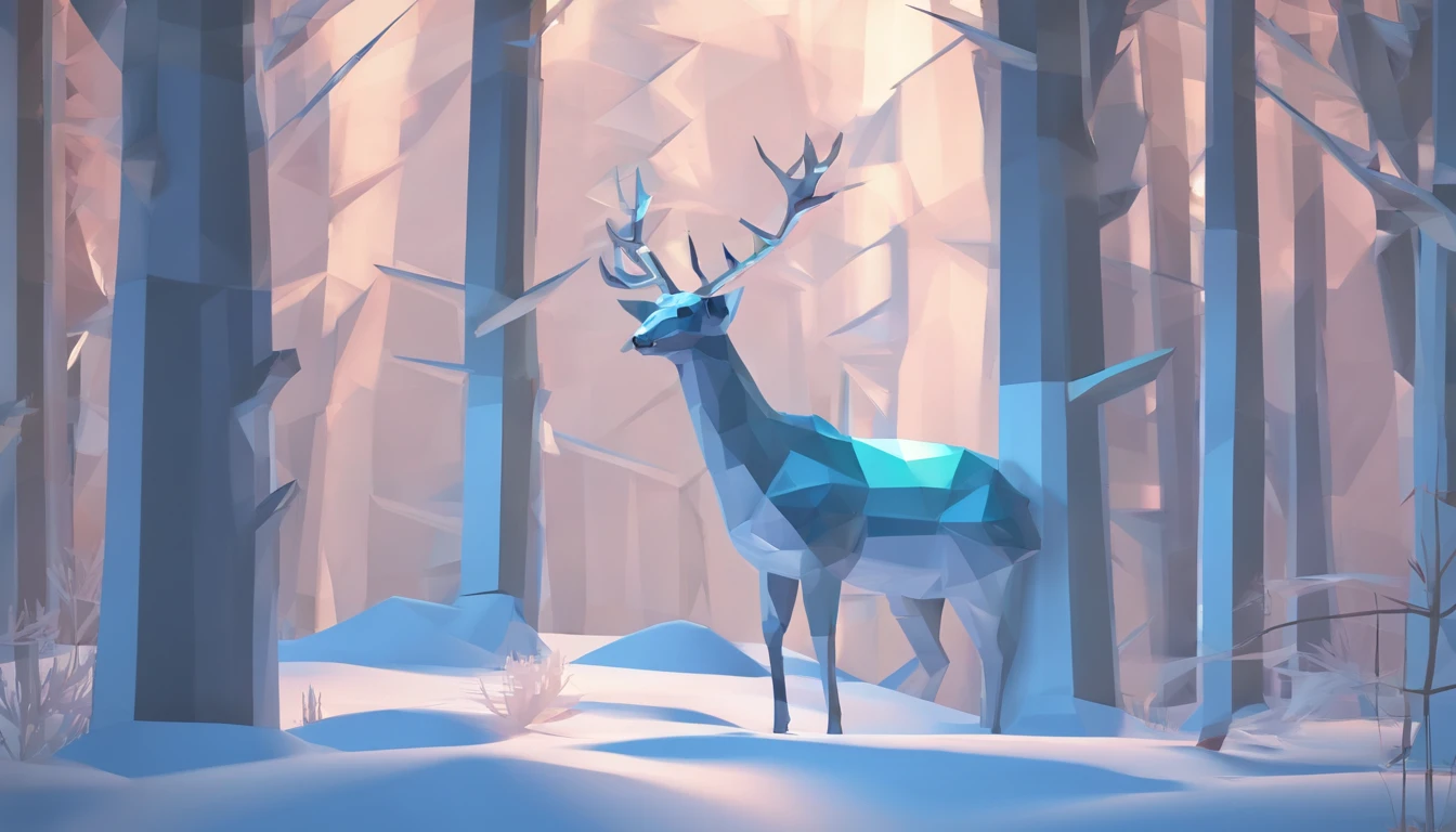 silver deer in the winter forest, cool colors, walking to me