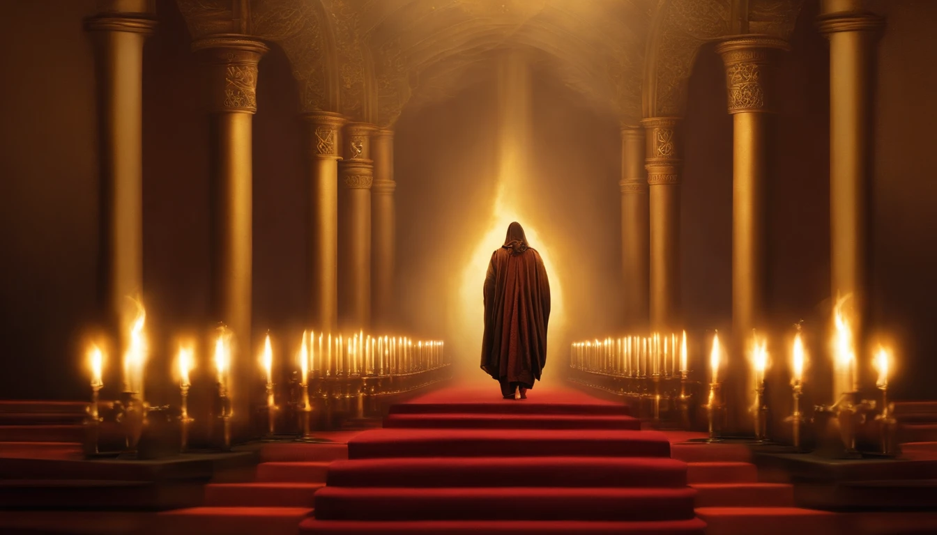 He stood with seven stars in his right hand,, The one who walks among the seven golden candlesticks speaks. Jesus,Appearing in the Book of Revelation,Your majesty,Fantasy,Standing looking ahead, Your feet are like shining jewels, with seven golden candlesticks facing the front, 1 person,Looking Behind,Holding both hands up