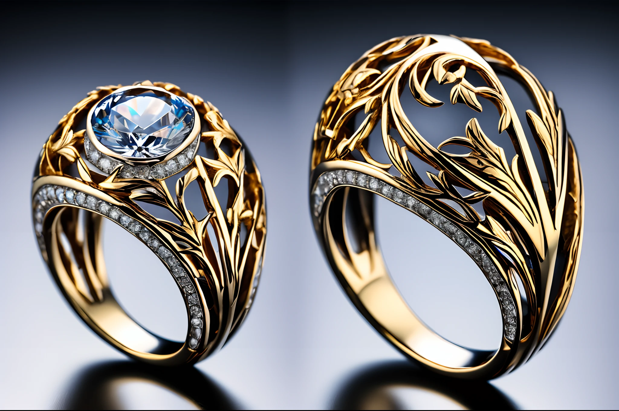 Art nouveau ring, finger ring, gold and platinum, modernista design. Photography,