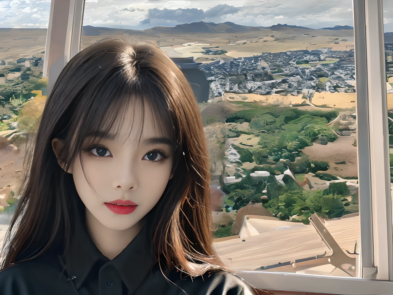 top-quality、8K、masterpiece:1.3))、foco nítido:1.2、(realisitic、Photorealsitic:1.37)、Beautiful Face Woman、28 year old、long eyeslashes、Colorcon、Very detailed eyes、Highly detailed eyebrows、(Sharp Eyebrows)、(Thin eyebrows)、very vey very detailed face、Rib knit coat、a black T-shirt