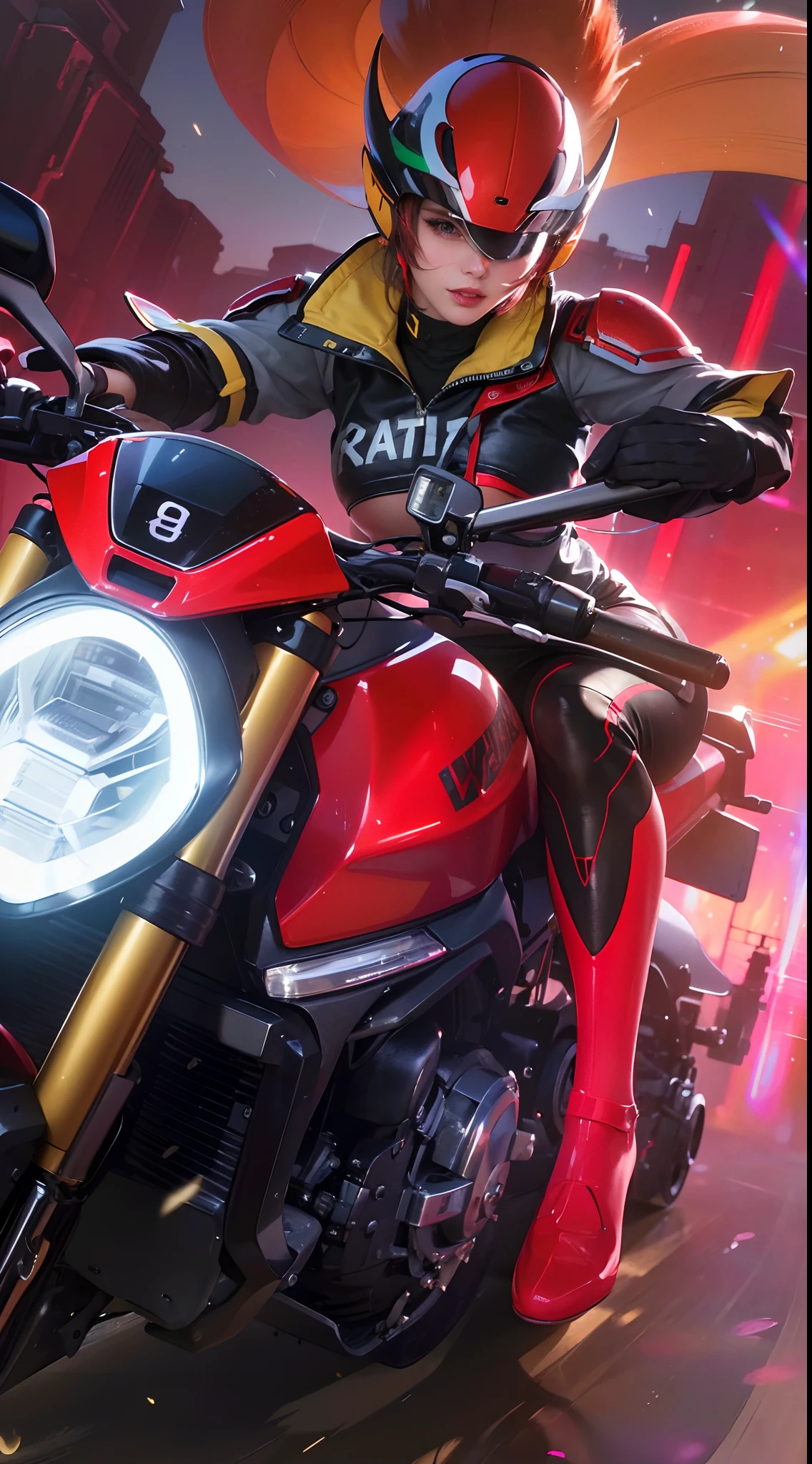 (8k, RAW photo, photorealistic:1.25) ,( lipgloss, eyelashes, gloss-face, glossy skin, best quality, ultra highres, depth of field, chromatic aberration, caustics, Broad lighting, natural shading,) looking at viewer with a serene and goddess-like happiness, wear a helmet