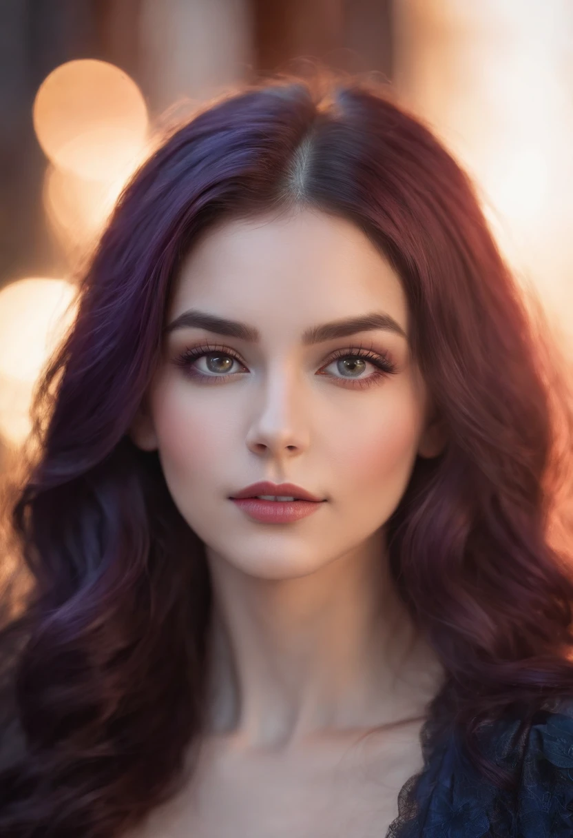 (best quality,highres:1.2),ultra-detailed,portrait,digital painting,colorful eyes,beautiful detailed lips,long hair,dark blue and purple hair,shimmering red skin,ethereal beauty,wavy hair,enchanted background,luminous atmosphere,vibrant colors,lens flare,
colorful pupils