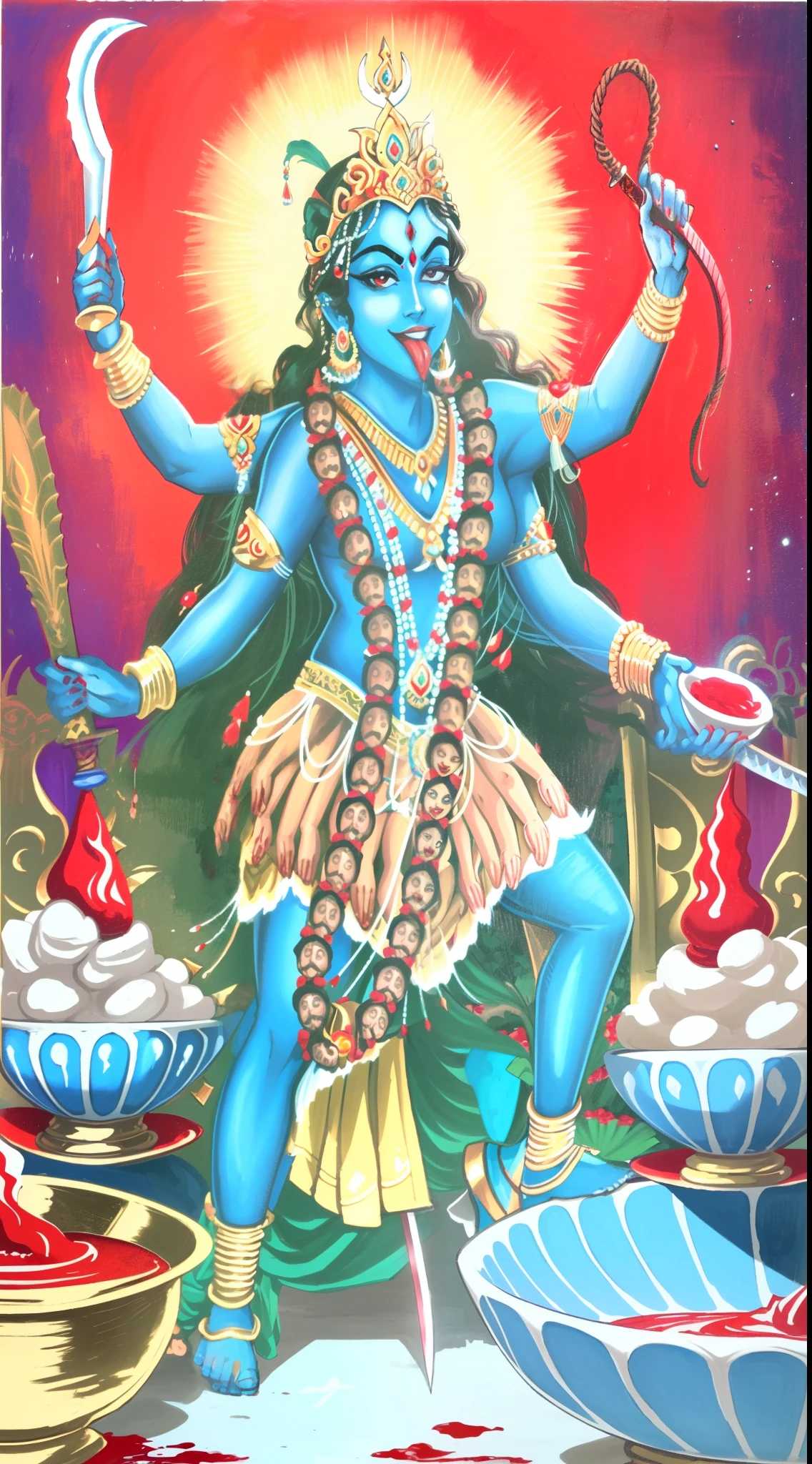 a painting of a woman with a large head and a large body, kali, god shiva the destroyer, evil godess, hindu gods, a massive celestial giant god, shiva, hindu god, evil god, dark goddess with six arms, attractive male deity, narasimha, cyborg hindu godbody, lord shiva, an exhausted deity, indian god, the god of chaos