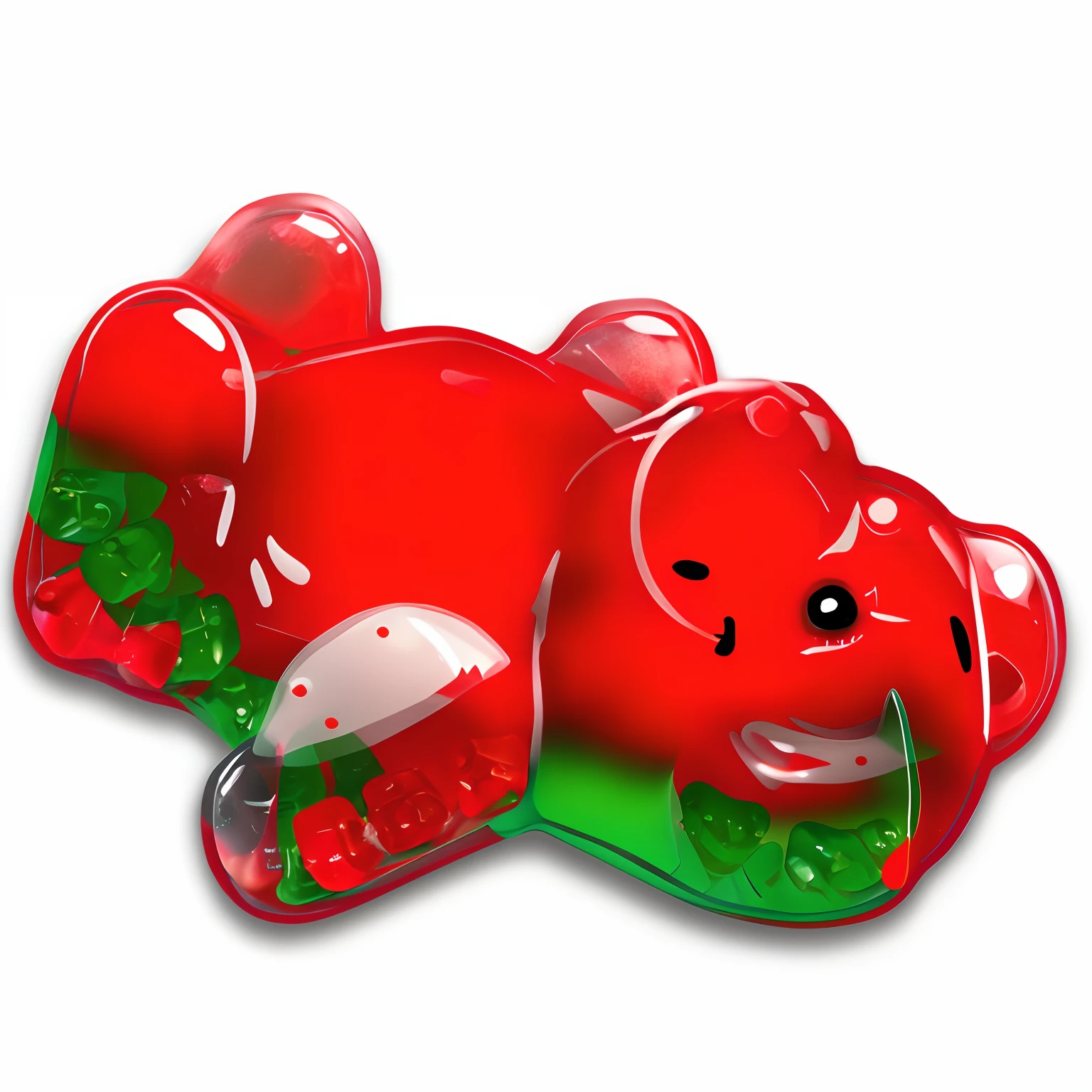 gummy bear, sticker, Christmas theme, Santa beard, white edges, no background, 2 black eyes