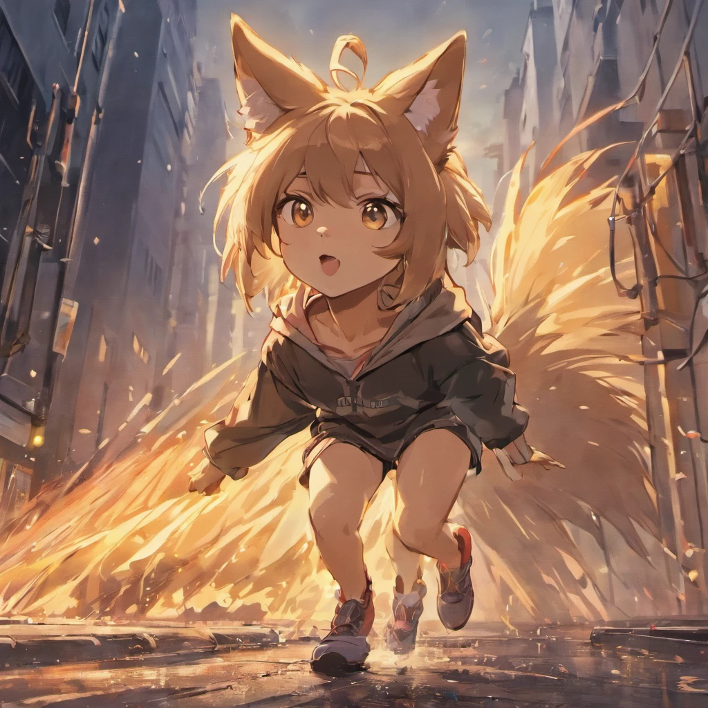 coyote,,crashing,There is liquid on the ground,Black liquid,Obvious liquid,Real street background,废墟