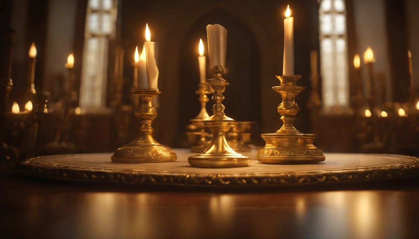 "Jesus stood holding a seven-pointed star in his right hand, Walking among the seven golden candlesticks. He says : : :, Jesus, Revealed in the Book of Revelation, Your majesty, Fantasy, looking ahead, And Jesus' feet are like shining jewels. Seven gold candlesticks face forward, And then there is one person. Raising hands." (Best Quality,4k,8K,high resolucion,Masterpiece:1.2), Ultra-detailed, (realisitic,Photorealistic,Realistis:1.37), portrait of a, Vivid colors, studio lit, Sharp focus, physics based rendering, extreme detail description, Biblical Topics, majestic atmosphere, radiant light)