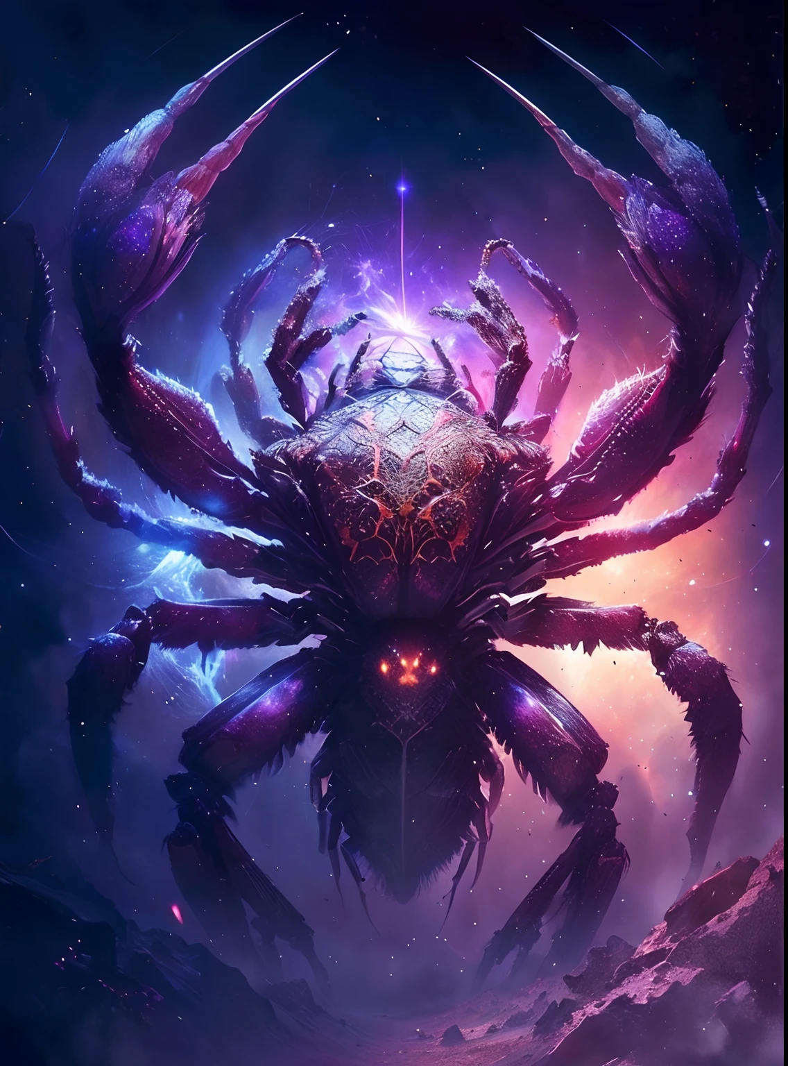 There is a large spider in the middle of the space, amazing space creature 4 k