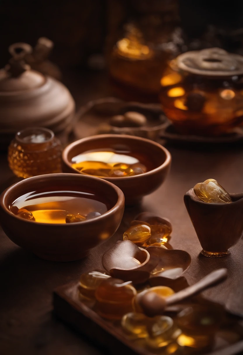 Under the high-light effect of Chinese medicinal water honey pills，Show the water cup。