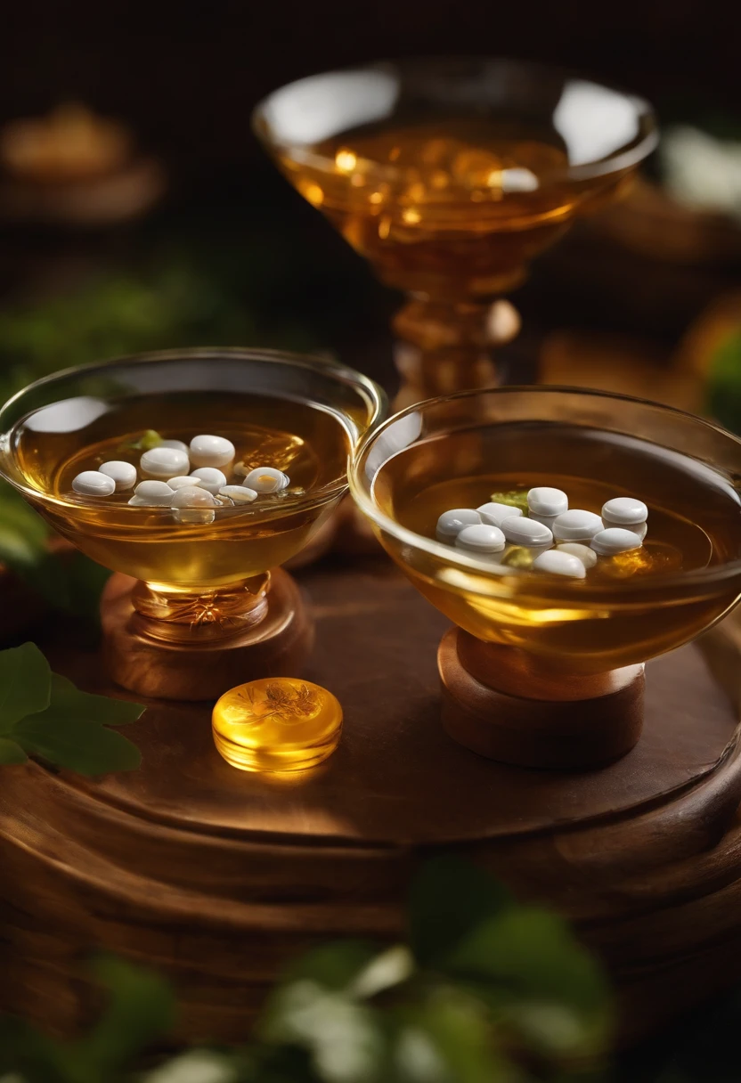 Under the high-light effect of Chinese medicinal water honey pills,Show the water cup。