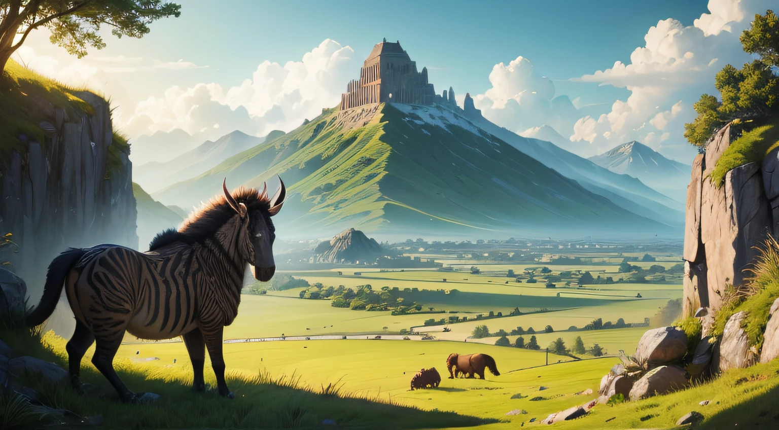 Extinct civilizations　Animals　grass field　mont　wall-paper