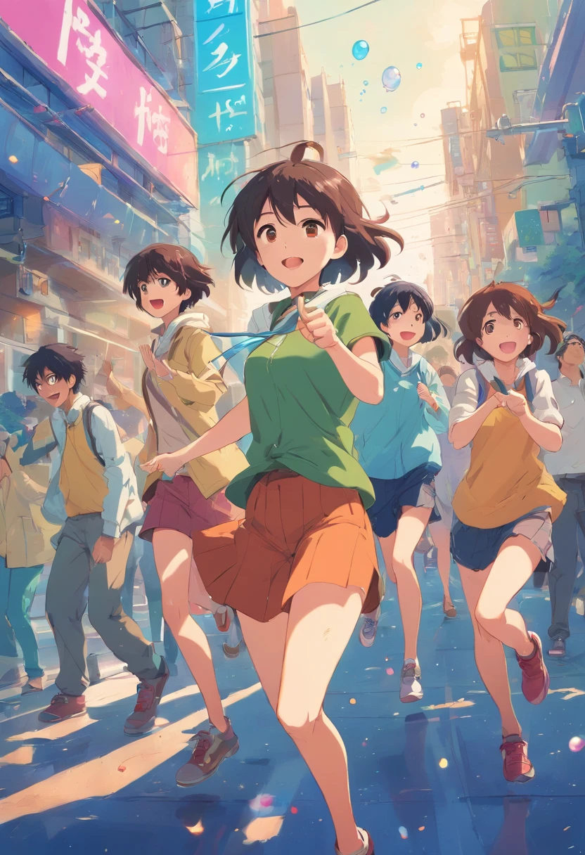 group picture:0.5, 6+Boys, 6+Girls, cheerfulness, Joyful, self-shot:0.2,,The audience laughed,big laughter,Funny gestures,Vibrant colors,Bright and bold,in pop art style,Comic book style,paint splatter,Comic voice bubbles,Whimsical environment,creative camera angle,Fast-paced humor,noisy,Side bifurcation,Make people laugh.