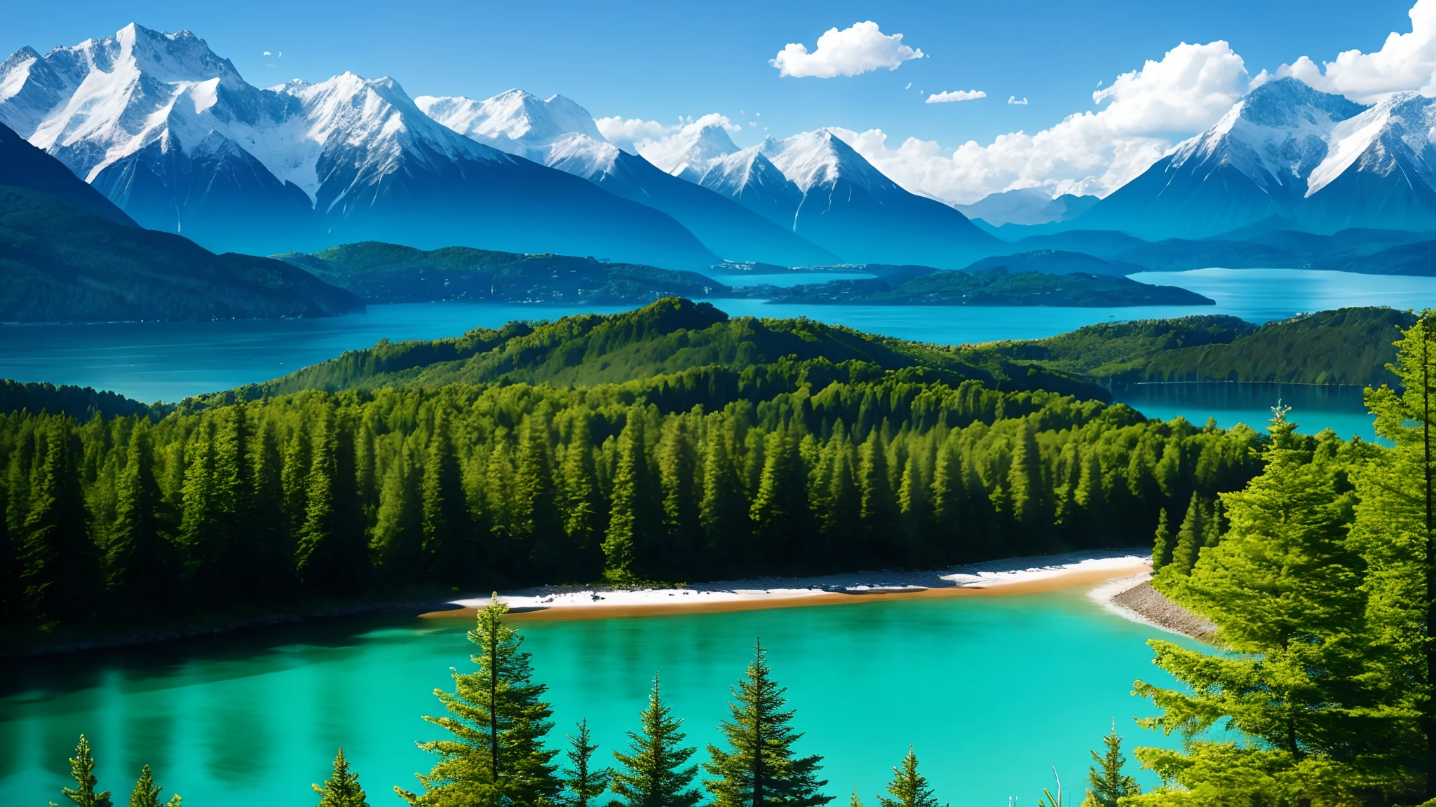 mountains, sea, forest
