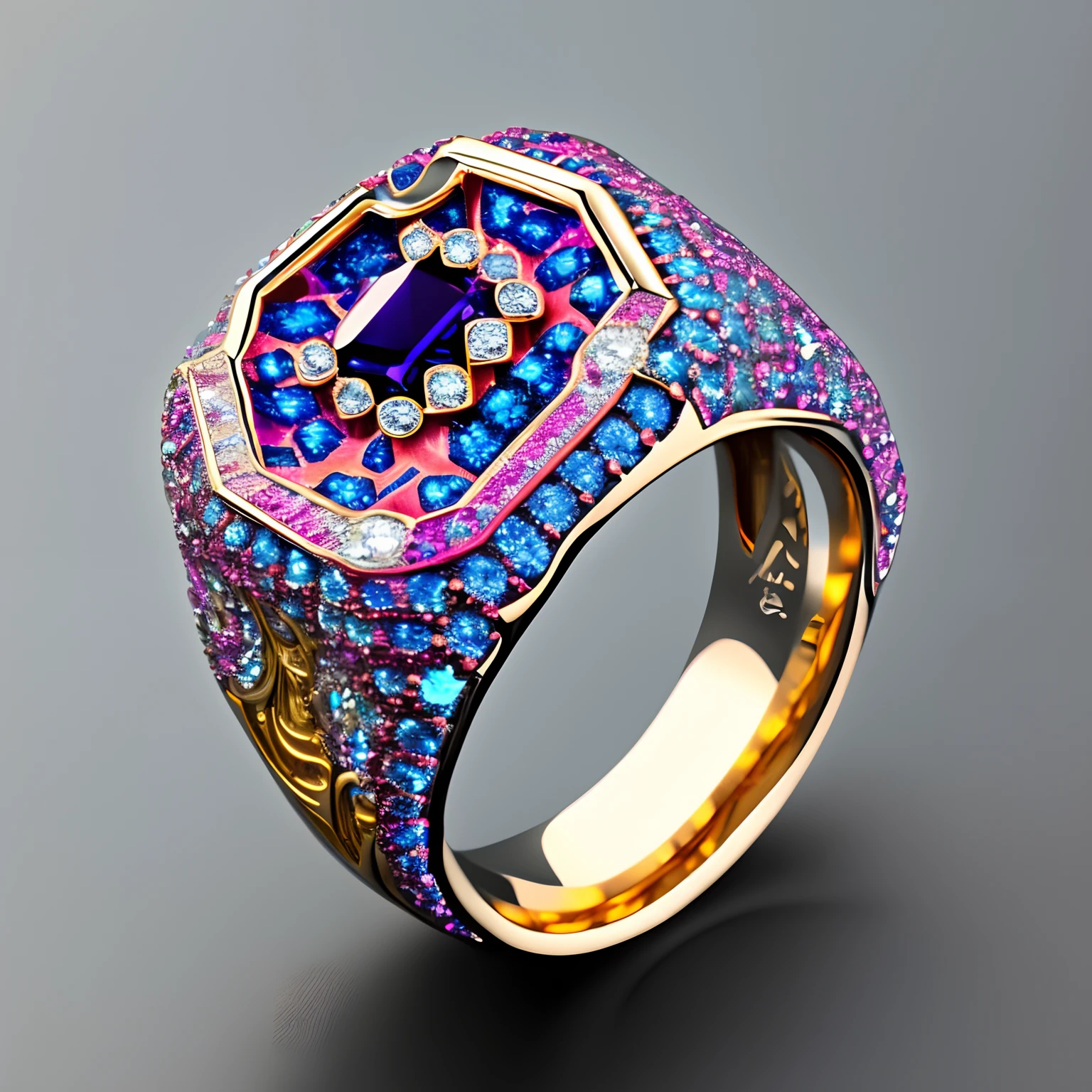 metal finger ring, vivid colors, highres, diamond ring, stylized design, album art, (no characters), close view, shiny metal