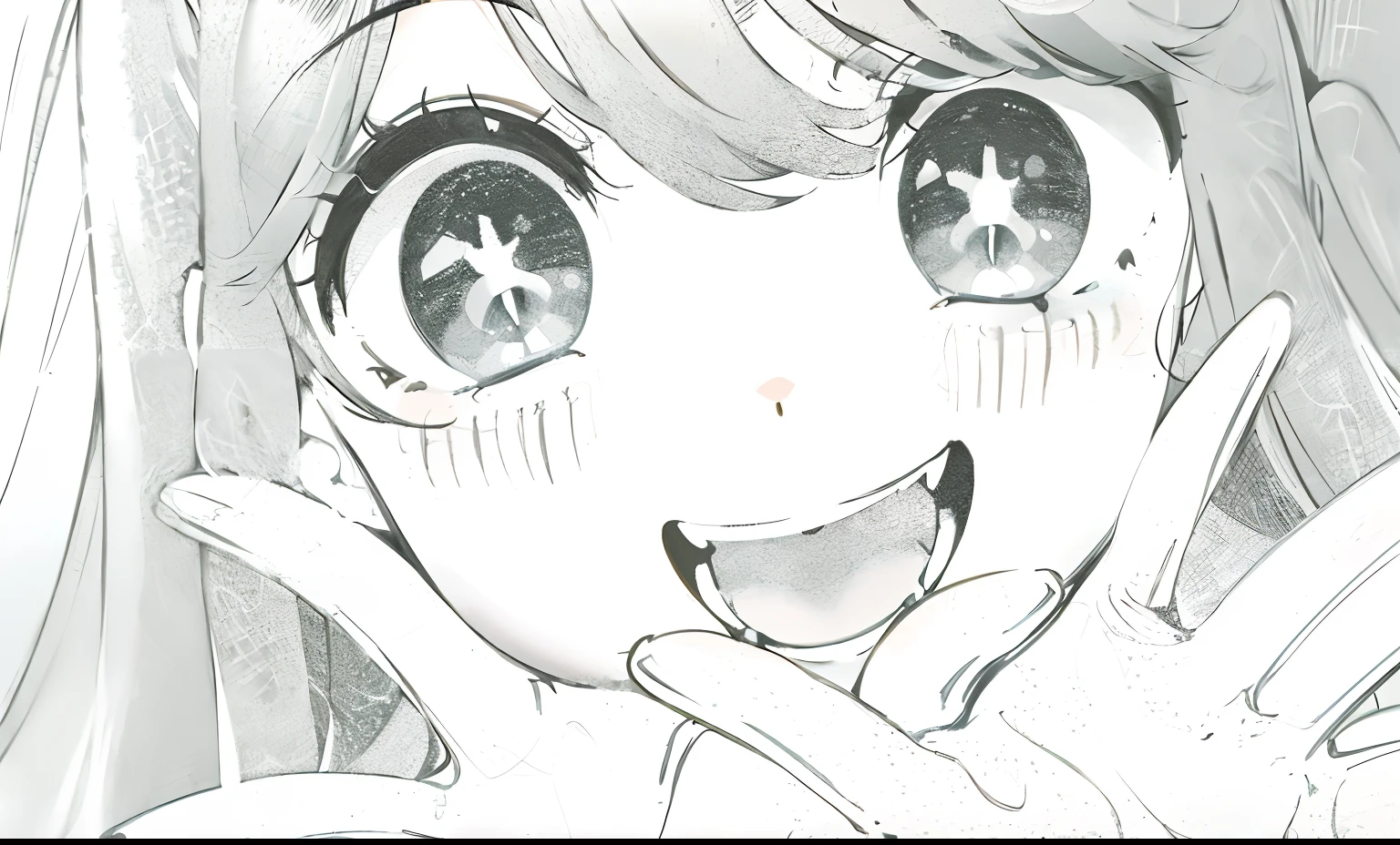 Anime girl with big eyes and a smile, detailed manga style, closeup Iwakura Lain, Big eyes and menacing smile, Cute cartoon style, Manga!!!, Manga!, close up of a young anime girl, close-up!!!!!, Big clear eyes, a manga drawing, Manga」, manga illustration, big anime eyes