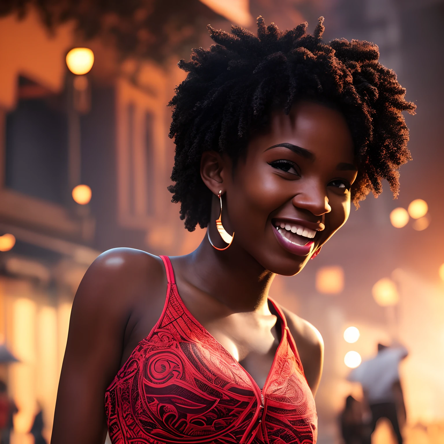 masterpiece, best quality, long medium portrait shot by sony A7R mark 4, 85mm lens,brilliant skinned black woman, well seen natural tits, wearing a detailed a red sexy top with a short jeans in his room, angular afro haircut, beauful ass and curved, midriff, smile, teeth, insane ultra hires, extreme intricate details, tooth gap, round ass, big nose, (full nose:1.3), natural lighting, volumetric shading, dynamic pose, Hyperrealistic, realistic lighting, dramatic shadows, hard focus, high contrast, dramatic perspective
dramatic shadows,