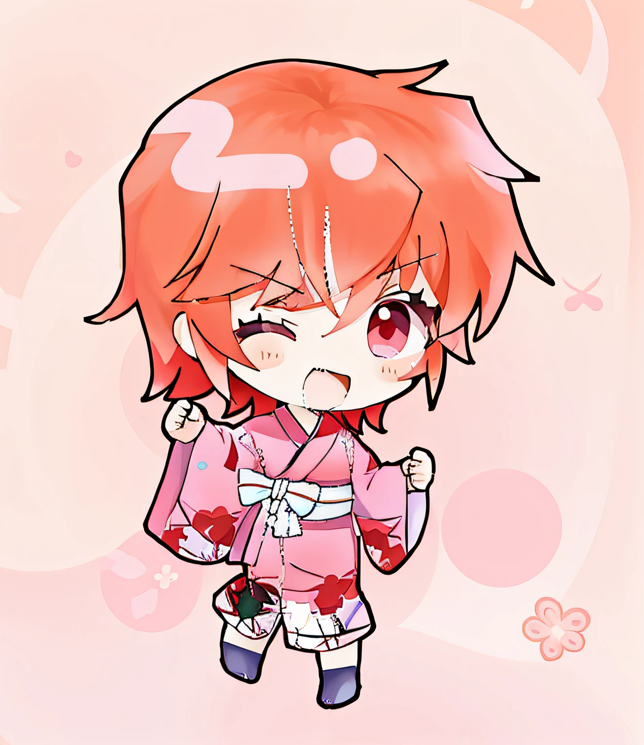 Anime girl with red hair and pink kimono costume, Pink Kimono,anime chibi, inspired by Takehisa Yumeji, Chibi Anime, anime moe art style, Chibi Anime Girl, orange - haired anime boy, Advanced Digital Chibi Art, Chibi Art, in style of kyoto animation, Umamusume, in a kimono, estilo chibi, Lung-hsien, Cute Anime, Chibi