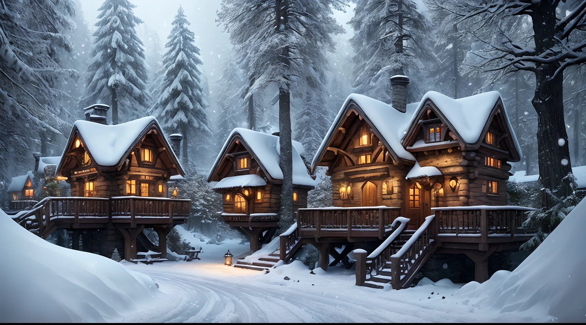 knollingcase, fairytale treehouses village inside of snow globe, transparent data visualization, trending on art station, by Tom Bagshaw and Seb McKinnon, ultra detailed, hyper-realistic, cinematic, dramatic lighting, volumetric lighting, 150mm, octane render, photorealistic, denoise, photograph with a Hasselblad H3DII