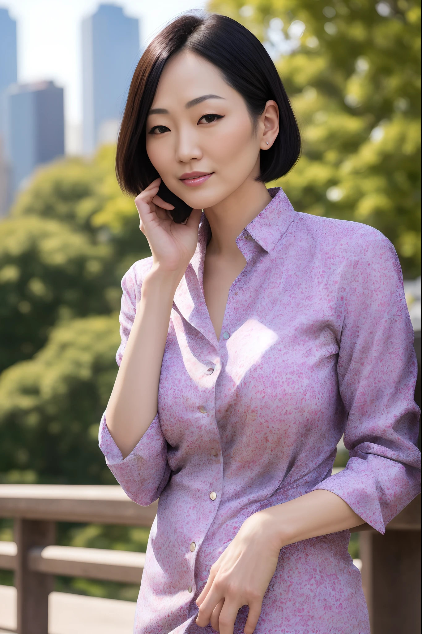 Masterpiece, Tomoe Yamanaka, full length portrait, casual clothes, various poses, city park background, (UHD, 8K wallpaper, High resolution), Cinematic lighting, award-winning, extremely detailed skin, extra detailed face, high detail eyes, photo-realistic, Zeiss 85 mm F/1.4, by Ellen von Unwerth, close-up