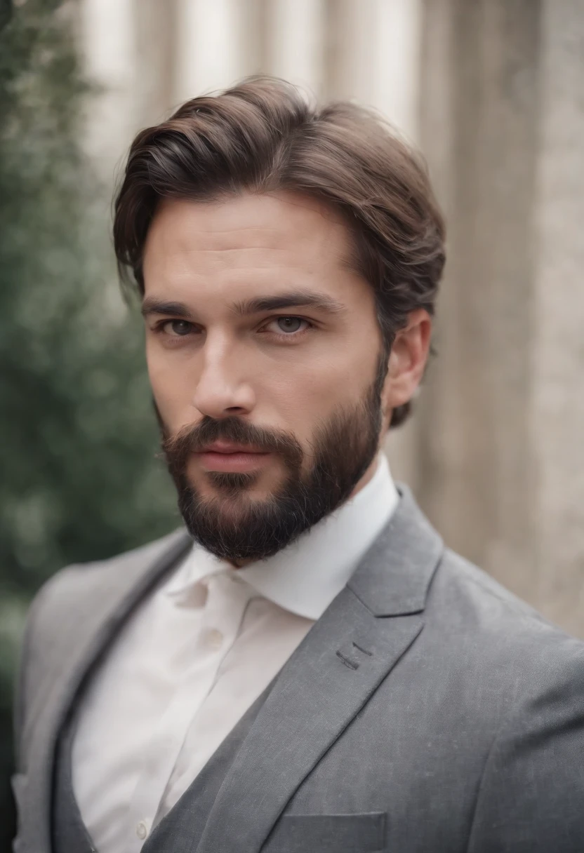Magnifique homme en costume , Belle barbe , Executive Sexy Man, Terno donc, Front camera focus, mode portrait, perfectly straight in front of the camera