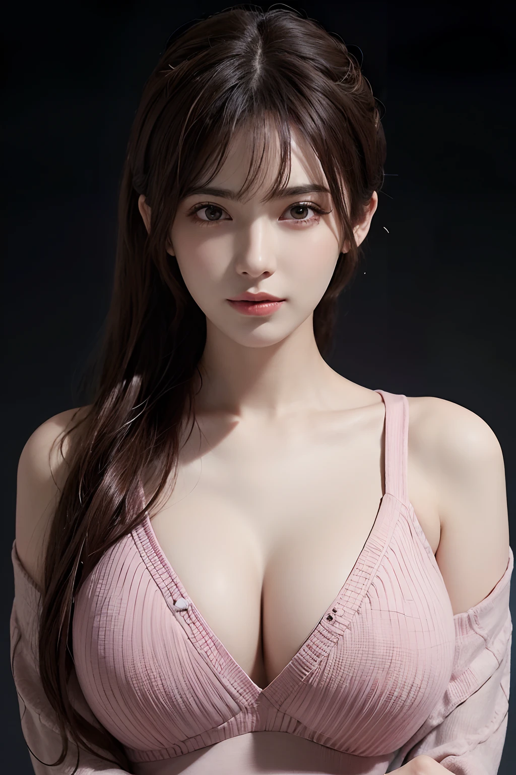 masutepiece, Photorealsitic, Best Quality, intricate and delicate, 8k wallpaper, top-quality, masterpiece, realisitic, ultra-detailliert, 1人の女性, 25 year old beautiful woman, (((Facing the front))), bilaterally symmetrical, (((Look at viewers))), Dynamic lighting, Volumetric lighting, extra detailed face, Long hair, Light knitted sweater, Delicate collarbones, well-shaped bust, cleavage of the breast