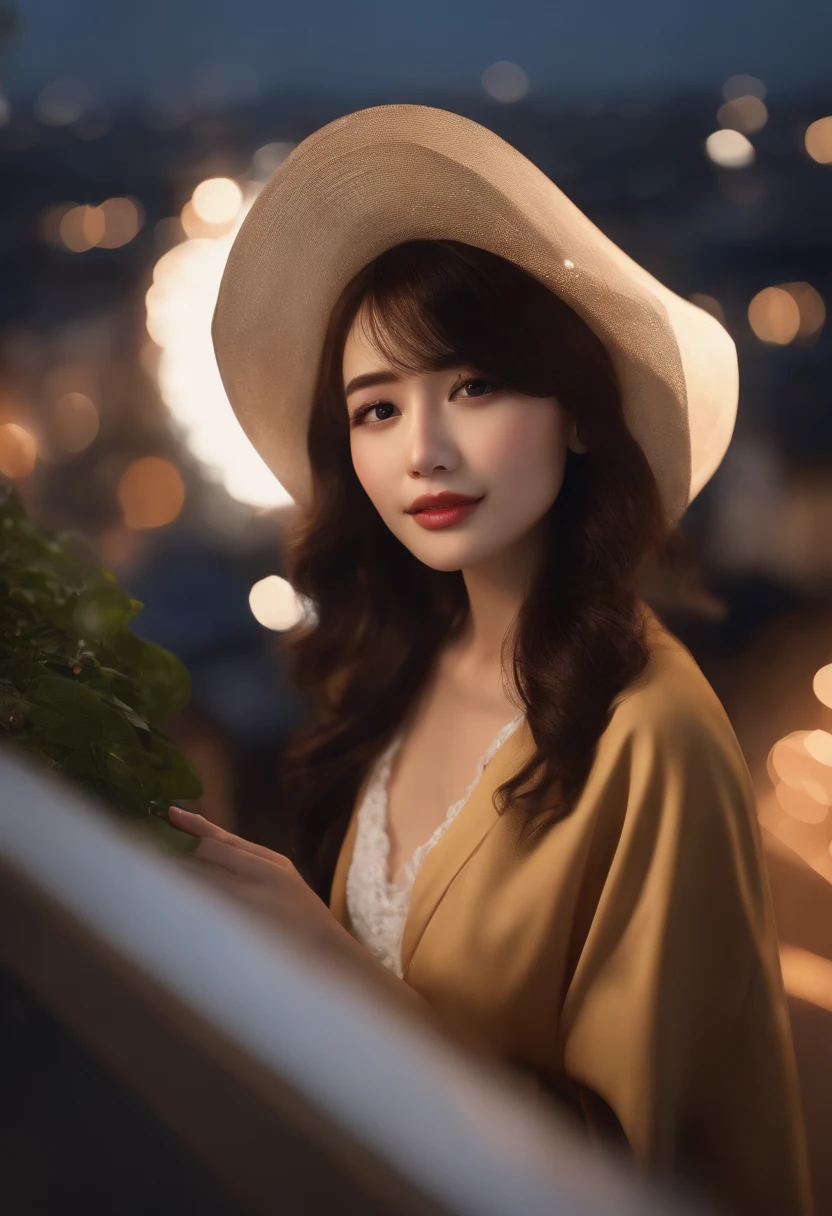 (RAW photos, best quality), (realistic, photorealistic: 1.2), (round face: 1), 1 girl, selfie outdoor, (high detail skin: 1.2), (puffy eyes), (lying silkworm), smile, collarbone, air bang, straight brown black hair, pure black pleated skirt, soft lighting, high quality, cityscape, skyline, night, rain, wet, professional lighting, Photon mapping, radiosity, physically based rendering,