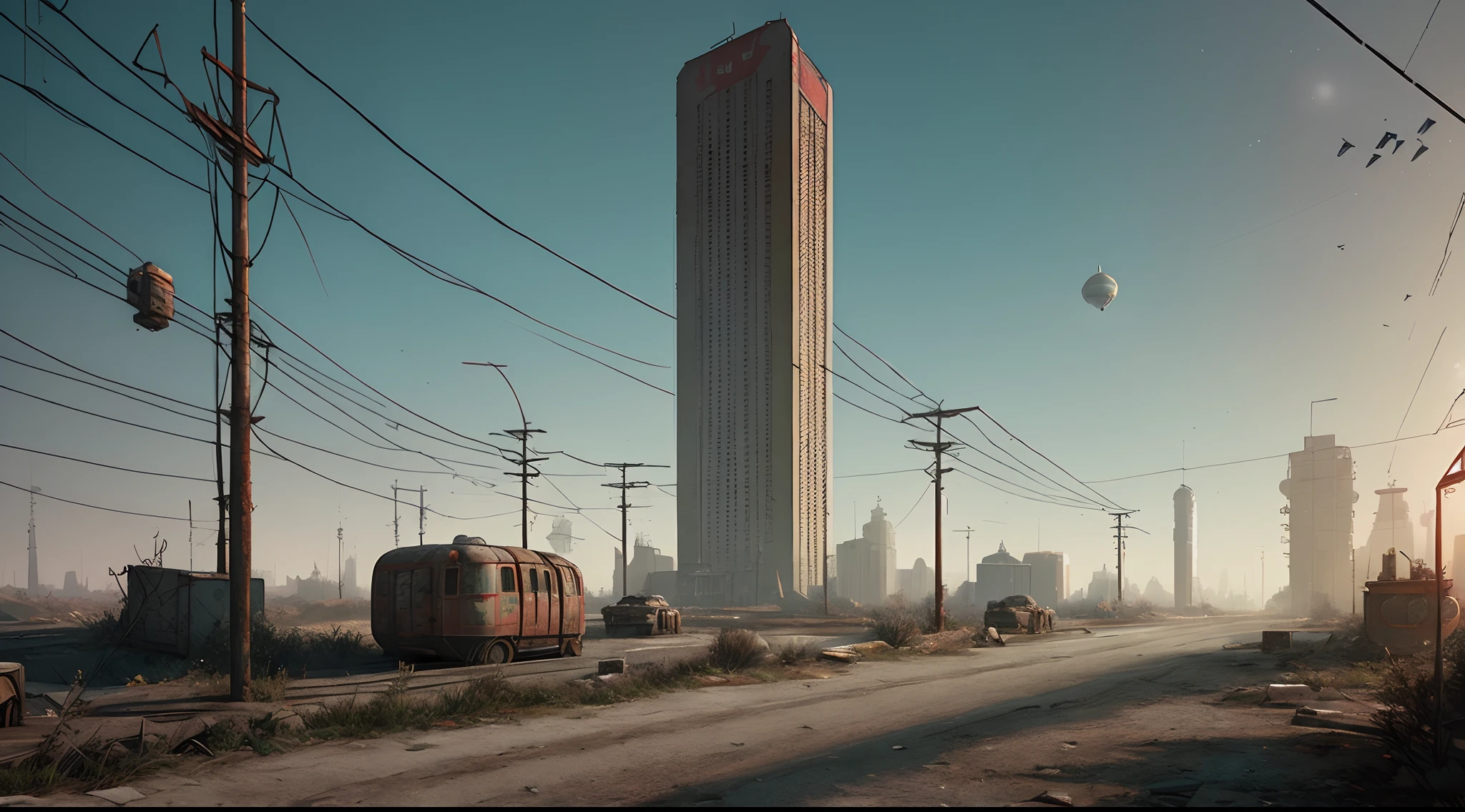 street of soviet union abandoned city, 4k, wallpaper,Science Fiction,Lighting,Environmental Concept Art &amp; Design,Digital 3D,Character Modeling,3D,realistic,textures,cgi,environment,((Simon Stalenhag)),concept,Environmental Concept Art &amp; amp Design,scifi