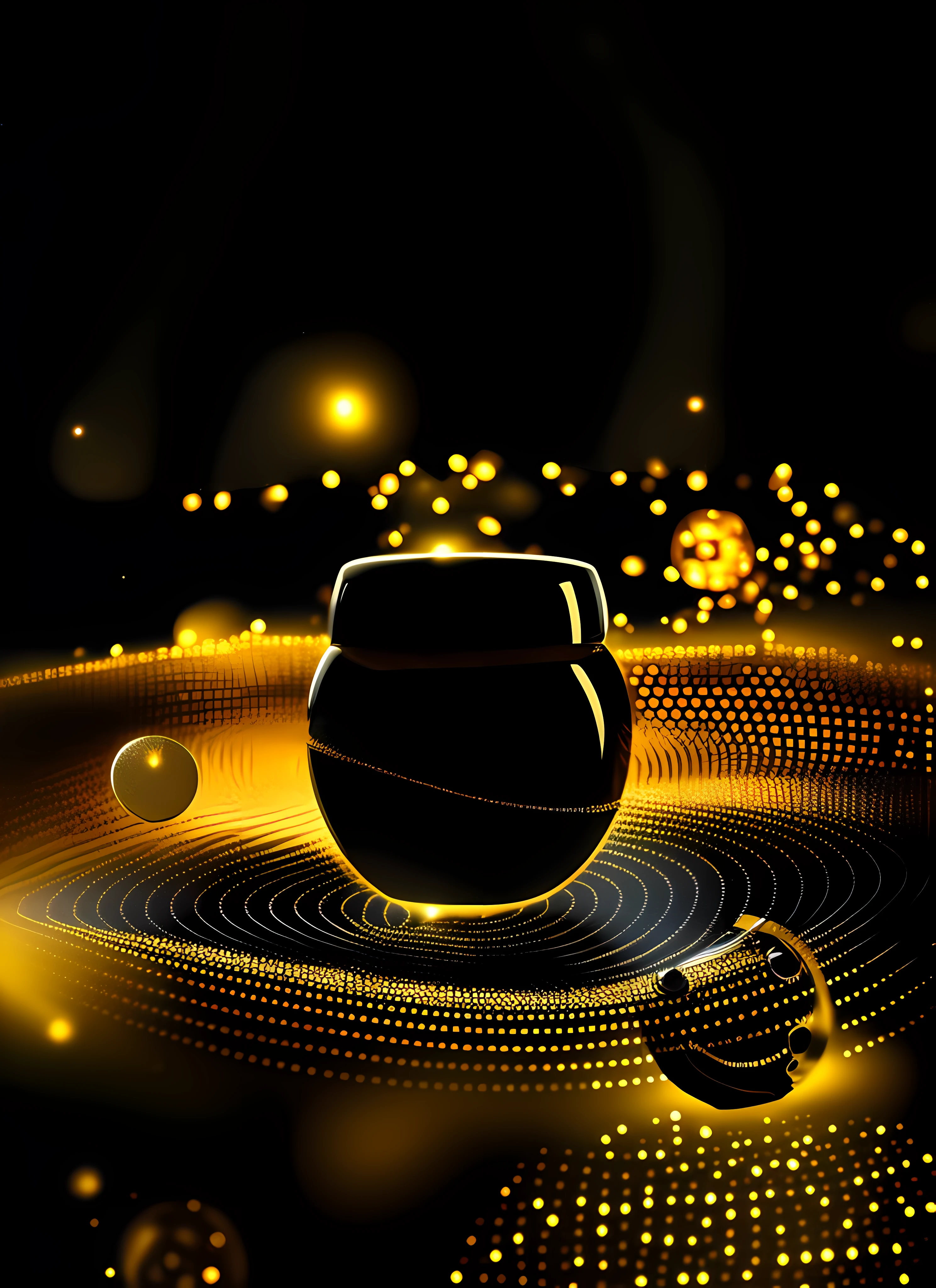 There is a black object with a black background and a black background, black and gold rich color, Jaquet Droz, perfume, vantablack, vantablack chiaroscuro, intricate sparkling atmosphere, van cleef & arpels, vantablack gi, black lacquer, swirling black magic, black and gold, ✨🕌🌙