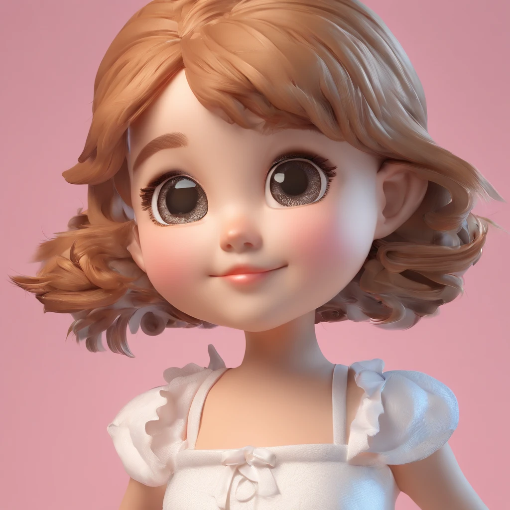 super cute girl IP by pop mart, Bright eyes, cherub,Little white dress, Clay, Models, a blind box toy, Glossy and delicate,Clean background, Good gloss, 3D rendering of,Best quality
