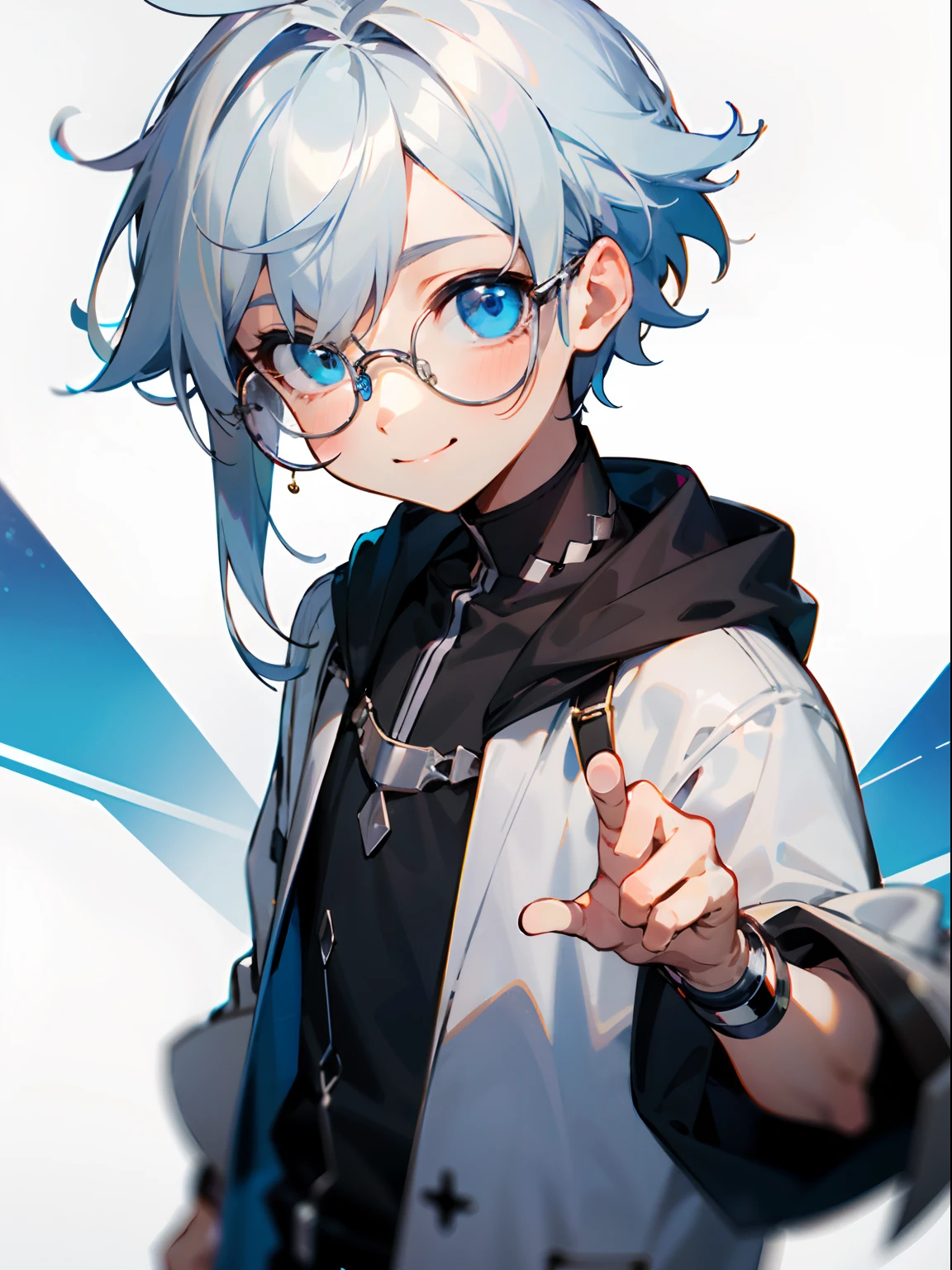 (Male child, eye glasses,blue eyess，A smile, silber hair)