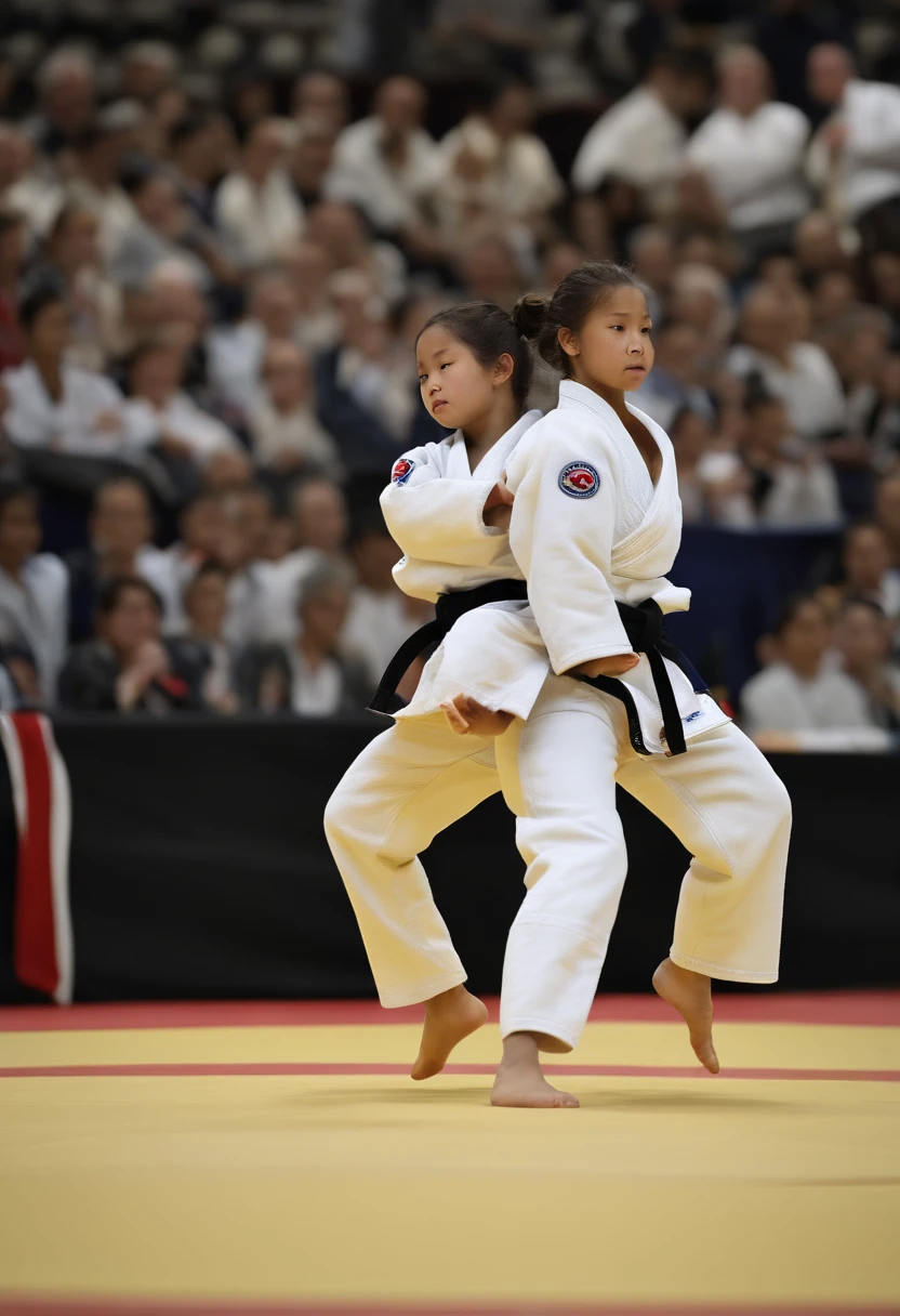 Sweet girl in judo costume,Barefoot,and another teenage girl in a judo costume,Conduct judo competitions --auto