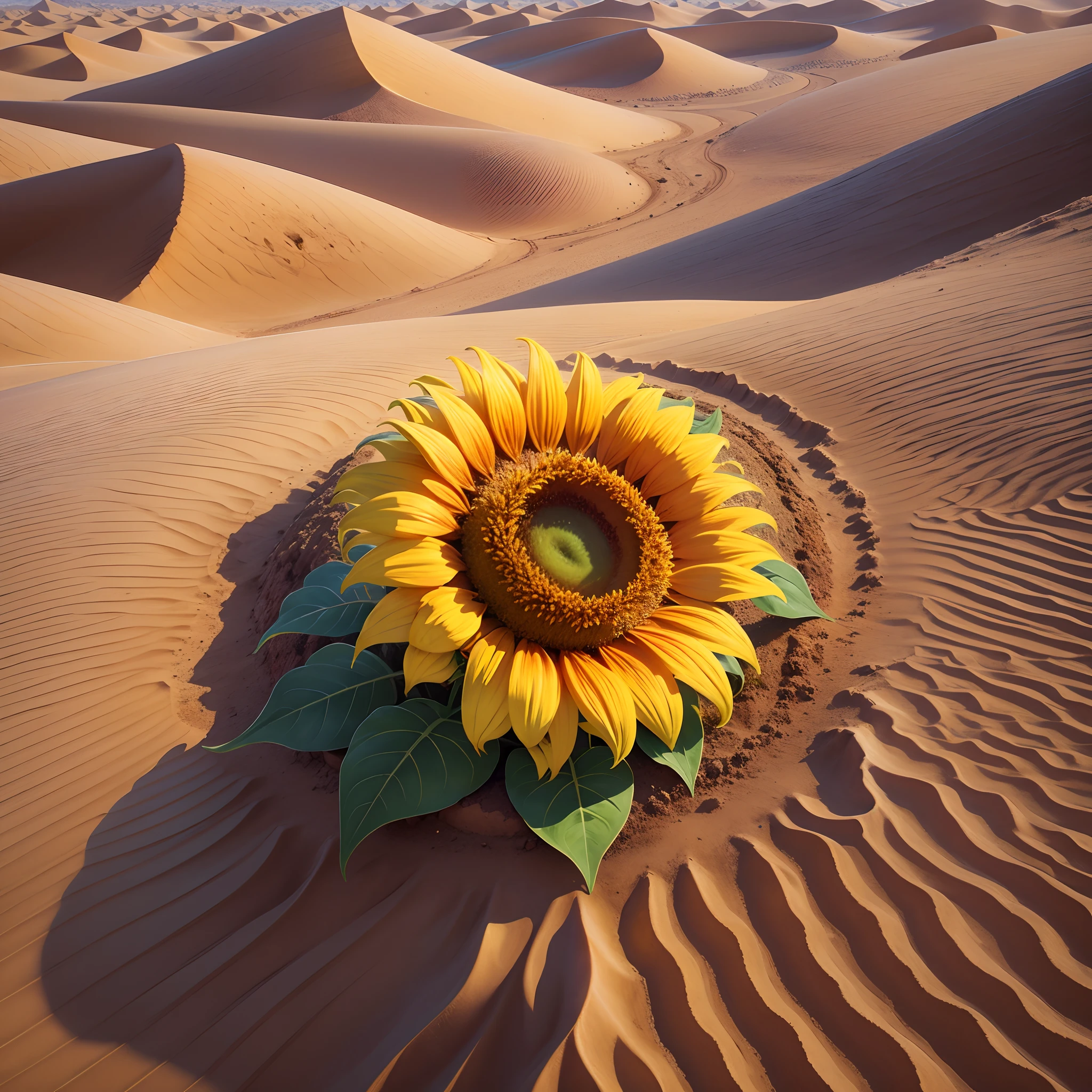a photograph of sun flower in the middle of desert --auto --s2