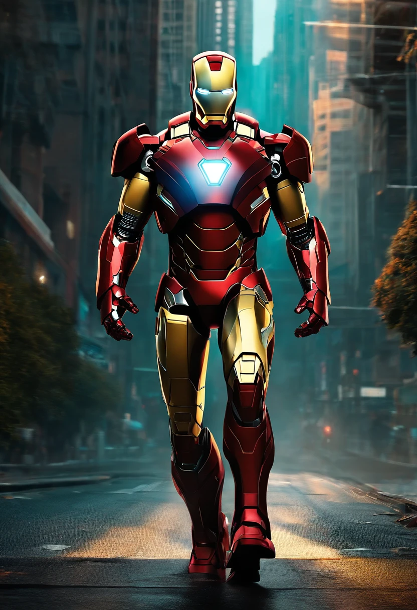 iron man mirando de frente con estilo cyberpunk