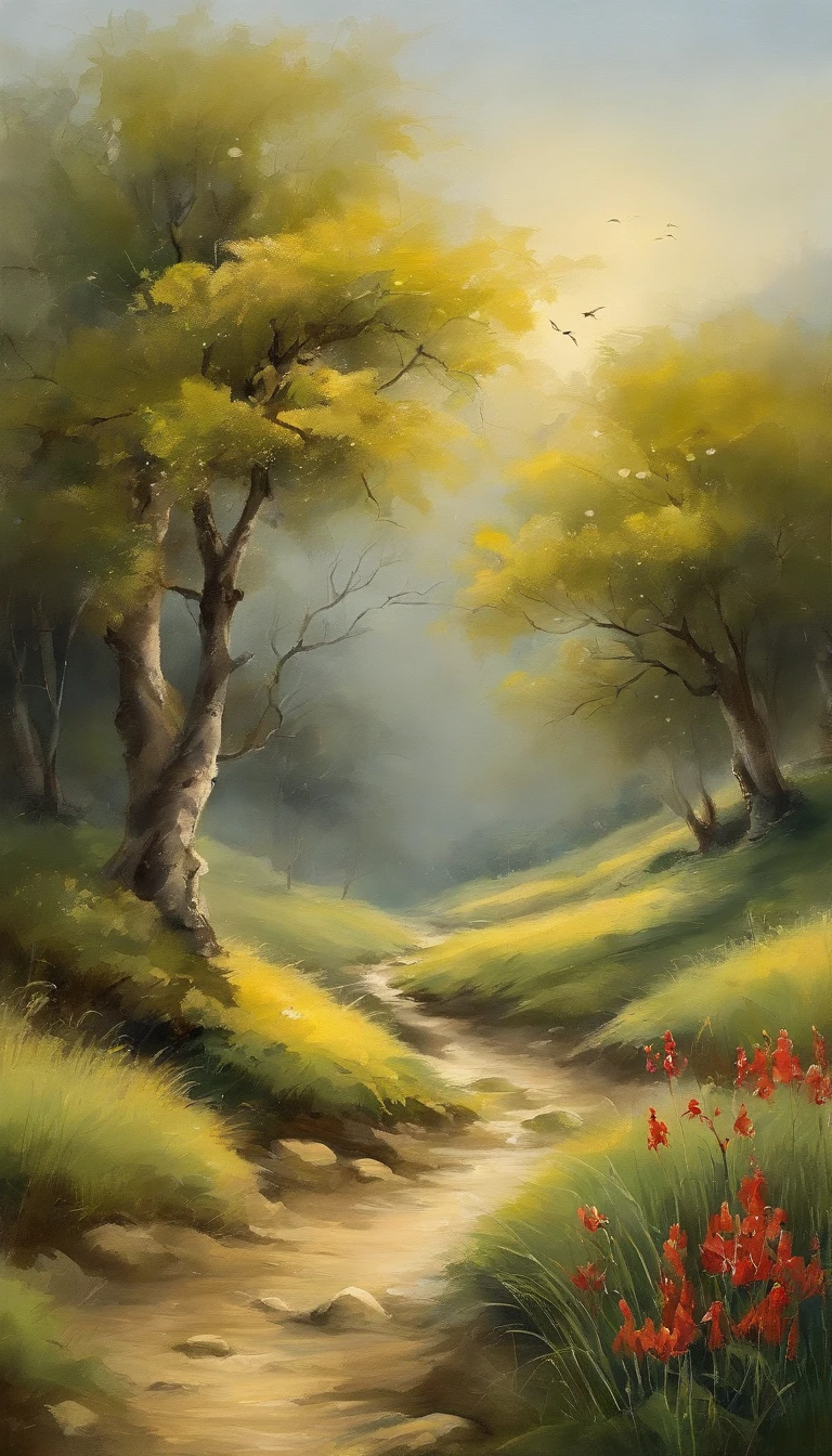 In the foreground are flowers blooming on the steppe,Behind it is green grass,Endless,ink and watercolor painting,Meticulous,8k(Chinese landscape painting),(ink and watercolor painting),(8k wallpaper),(light and shadow effect),rendering by octane,White balance design,Extremely detailed picture depiction,wide angles,depth of fields,tmasterpiece,realisticlying,Beautifully depicted,A detailed,acurate,Works of masters,tmasterpiece