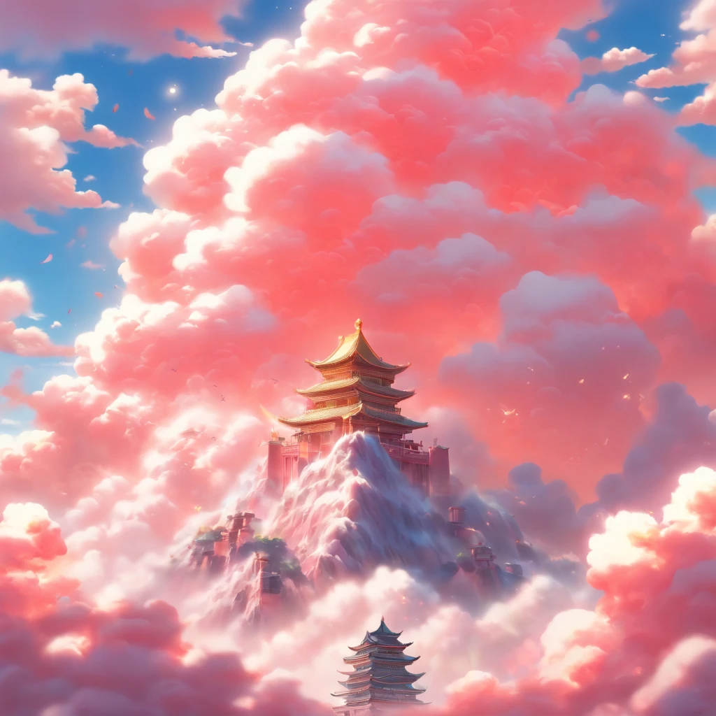((masutepiece)),(Best Quality)),china style,In the sky, The clouds form a huge transparent and shining white jade Maitreya statue,Thick clouds,sun shining,Pilgrims on the road,Hyper-realistic,Ultra photo realsisim,Pink,8K,High Definition,high quarity,Works of masters,super-fine,(((OC Renderer)))faces