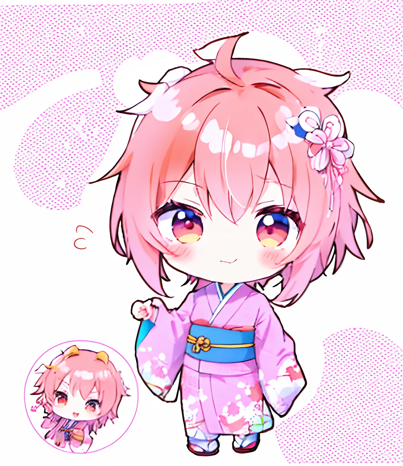 Anime girl in pink kimono costume, anime chibi, Orange - Anime girl with hair, koyoharu gotouge, anime moe art style, kawaii chibi, Chibi Anime, sakimimichan, sayori, zerochan, Cute Anime, Chibi Anime Girl, Chibi Art, Cute:2, animesque、full bodyesbian、Standing Picture