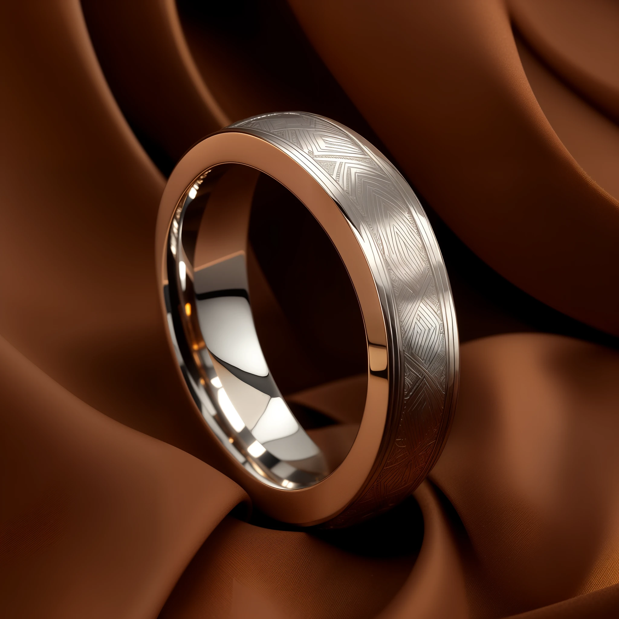 Close-up of ring with pattern, nordic wedding ring, elden ring inspired, gyuru, Elden ring style, inner ring, white gold black, simple yet detailed, runic rings, guilloche, ring, highly detailed carvings, platinum jewellery, elegant intricate, intricate engraving, very detailed and high quality, Engraved