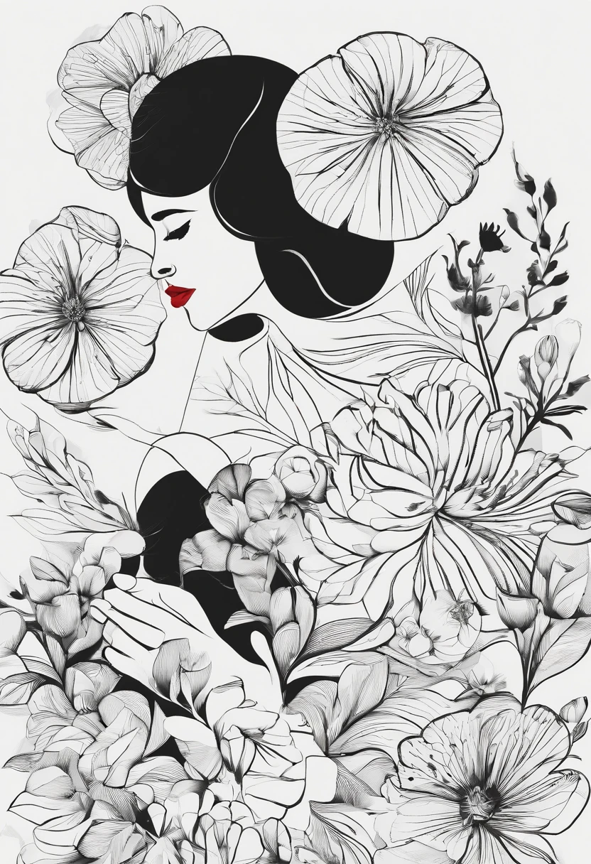 art poster,painting of a,Hand,Black and white,Pencil pattern,Flowers,