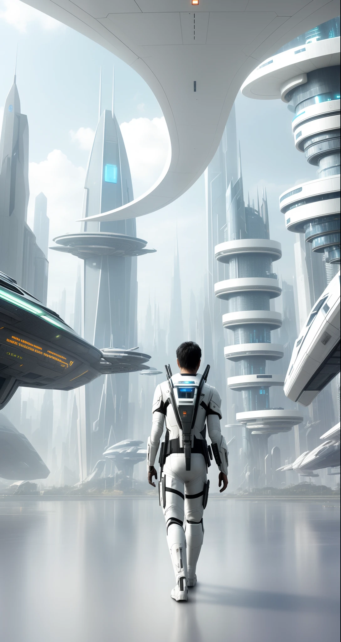 Alphard walks through the image of the city of the future, human futuristic city, otherwordly futuristic city, in a futuristic city, futuristic dystopian city, in a scifi movie, depicted as a scifi scene, hyper-futuristic city, in fantasy sci - fi city, Utopian sci-fi style, futuristic utopian city, dystopian sci-fi, dystopian sci-fi