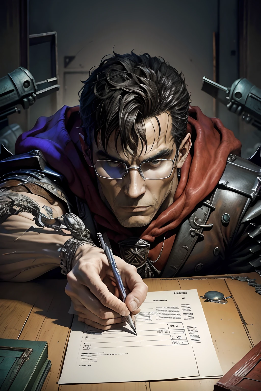 Designer Man in Glasses, Inspired by the traits of Todd McFarlane, Art Studio Scenery, monstros saindo de papel... epic, colorido, estio rpg