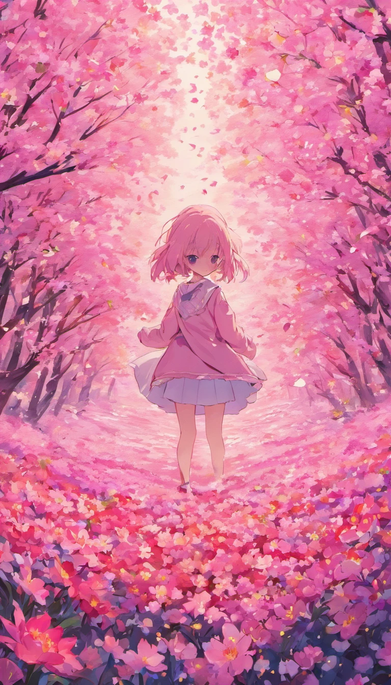 Draw a sea of pink flowers