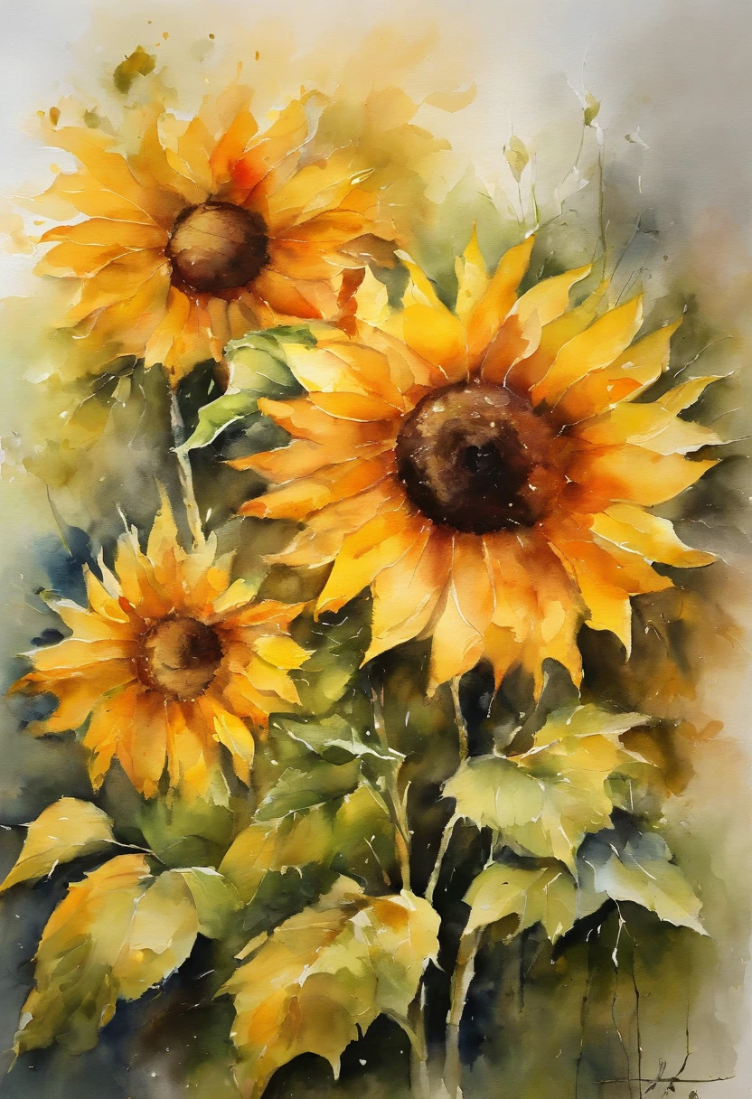 (best quality,highres),dense sunflowers,vivid colors,detailed petals,bright yellow flowers,artistic composition,light and shadow,impressionistic feel,brushstrokes,close-up view,long stems and leaves,delicate textures,Golden ratio composition,play of light and color,the beauty of nature,pallet knife painting.