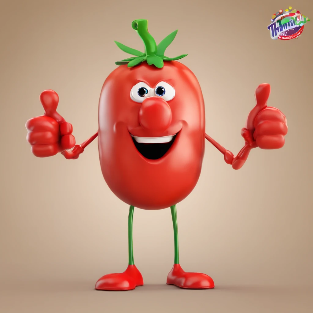 Cartoon hawthorn with arms and legs thumbs up, Tom hanks(Tom Hanks)As Hawthorn Hanks(Tomato Hanks)The mascot, Round red M & several, forest gump tomato body, cereal mascot, Red hawthorn, hawthorn, hawthorn, full body mascot, m & M mascot, Reddens Nose, red round nose, With a happy expression,