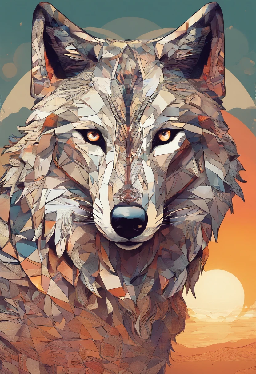 A wolf in an anthro form stands majestically in front of a beautiful sunset. The warm light illuminates its intricate features, highlighting the delicate fur patterns and the mesmerizing eyes. The wolf's pose exudes confidence and grace, with its head held high and a gentle breeze ruffling its fur. The scene is rendered in a mesmerizing lightwave effect, creating a dreamy atmosphere. The overall image is highly detailed, showcasing the fine textures of the wolf's fur and the intricate play of shadows and light.