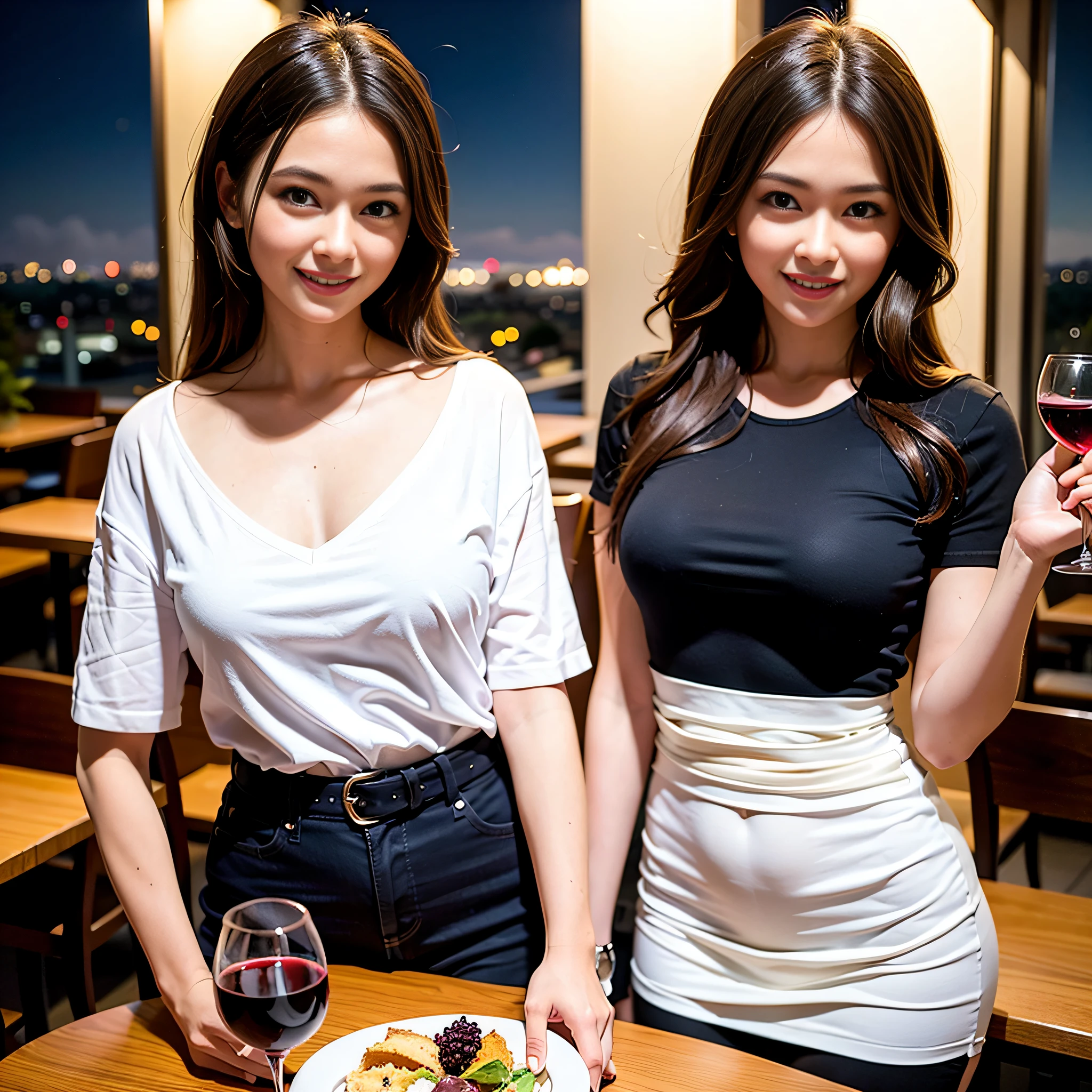 (64K, UHD, top quality, masterpiece: 1.2), (realistic, photorealistic: 1.37), super detailed, pretty woman 1 person, (slim face), (slim body), (brown hair), (short cut), cheeks slightly blushing, (35 years old), 38 years old, solo, beautiful detailed urban night view outside the window, restaurant, wine glasses sit, at night, in a prominent place (from the waist up) NovaFrogStyle, Actress, Model, Waist Up, White Wine, Slim, Wine Glass, Super Clean Night View, Wine Glass Put in the Middle, Happy Smile, (Smile: 1.15), Beautiful Fine Eyes, Upper Body, Bust Japan Up, Night, Short, Short, Actress, Model, Waist Up, White Wine, Slim, Wine Glass, Super Clean Night View, Wine Glass Put in the Middle, Happy Smile,
