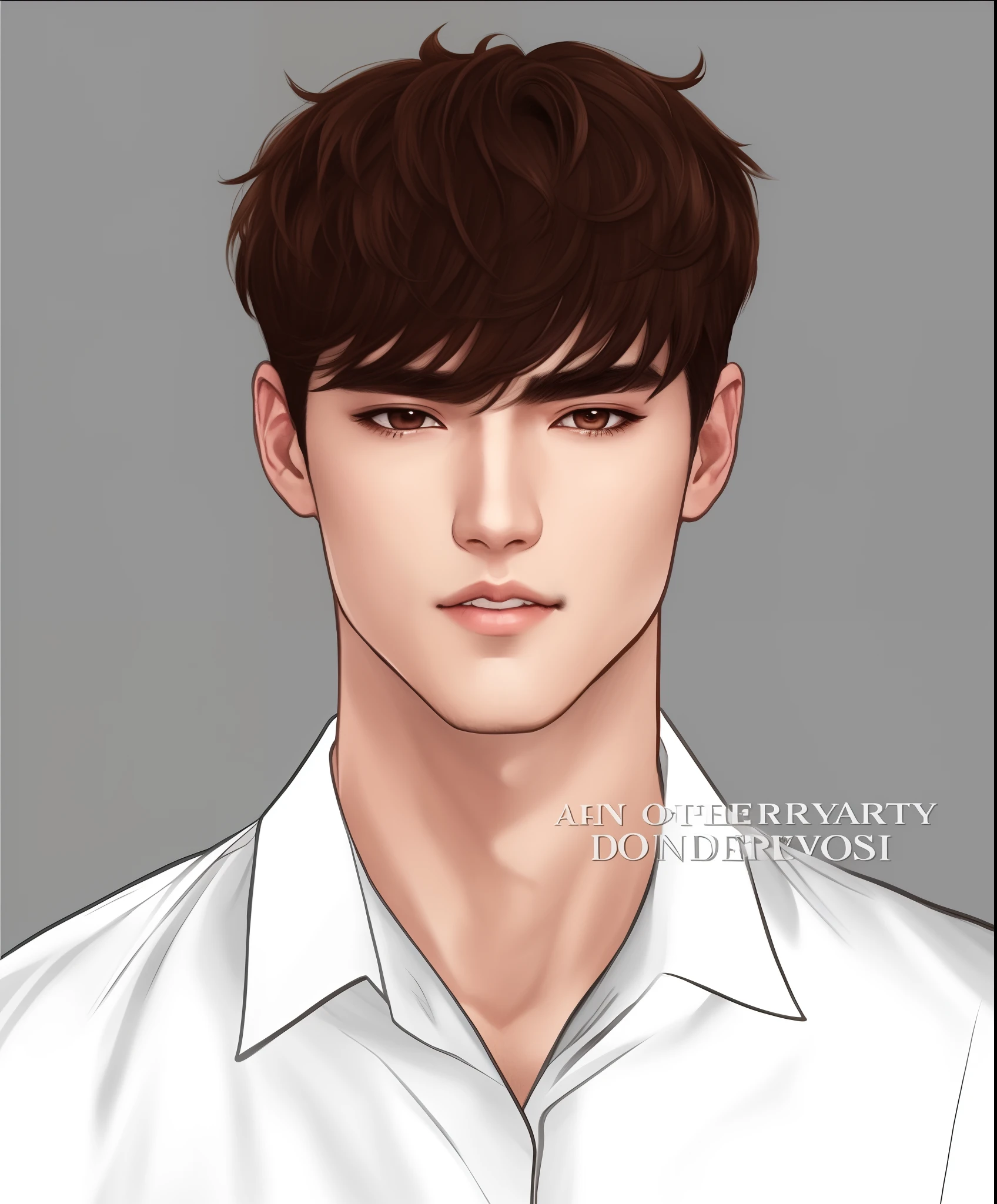 a drawing of a man with a white shirt and brown hair, in the art style of bowater, handsome stunning realistic, inspired by Kim Myeong-guk, inspired by Adam Dario Keel, inspired by jeonseok lee, realistic artstyle, inspired in kris from deltarrune, inspired by Byeon Sang-byeok, inspired by Russell Dongjun Lu