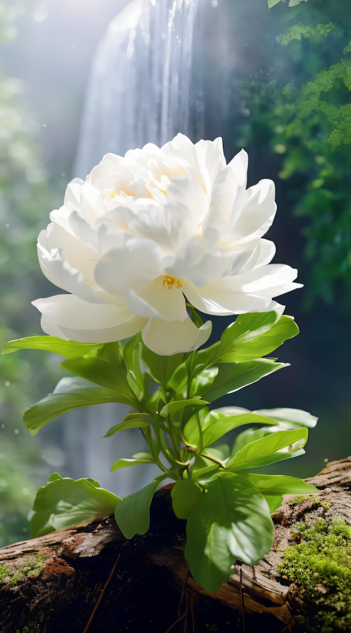 There is a white flower growing from the tree, flor branca, beautiful flowers, Peony flower, very beautiful photograph of, White petals, Peonies, White flowers, Beautiful large flowers, Beautiful nature, depicting a flower, Wallpaper phone, soft white glow, Really beautiful nature, peony flower, beautiful iphone wallpaper, chrysanthemum eos-1d