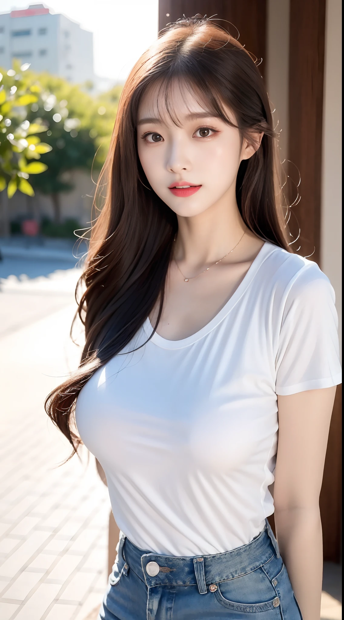 Alafi woman by the sea,sexy for,Light-colored jeans,shorter pants,Skinny T-shirt,2 ,thicc,She was about 26 years old,Height 170 cm,korean people,Delicate face,realisticlying,Japan goddess,very Bigger breasts,Beautiful young Korean woman,Asian girl with long hair,Young and cute Korean face, Portrait of a Korean female idol, Korean woman, messy hair style, ulzzangs, Urzang-6500-V1 Edition, Edition, Edition, Edition, Edition, Edition, Edition, Edition, Edition, Edition, Edition, Edition, Edition, Edition, Edition, Edition, Edition, Edition, Edition, Edition, Edition, Edition.1, PureErosFace_V1, Popular makeup in Korea, Popular makeup in Korea, long whitr hair, (8K, RAW photos, best qualtiy, tmasterpiece: 1.45), (NSFW: 1.25), 韓国アイドル, 乃木坂アイドル, Actress,